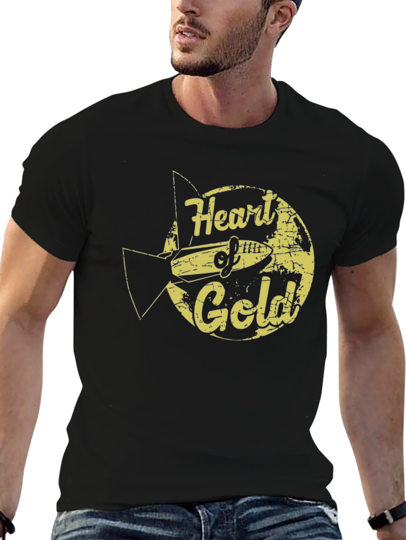 Black Heart of Gold Graphic T-Shirt - Black Crew Neck view 6