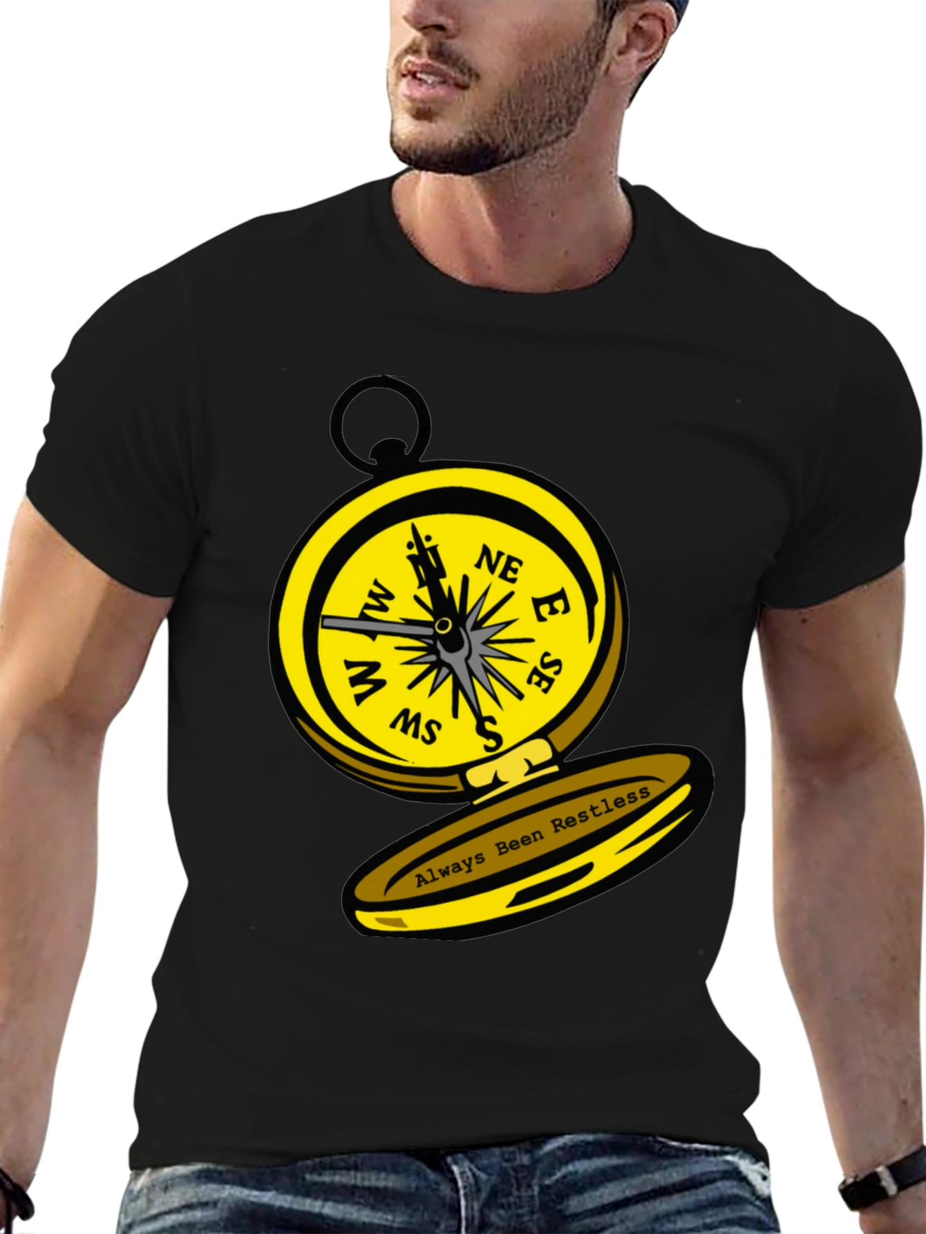 Black Always Been Restless Compass Graphic T-Shirt view 6