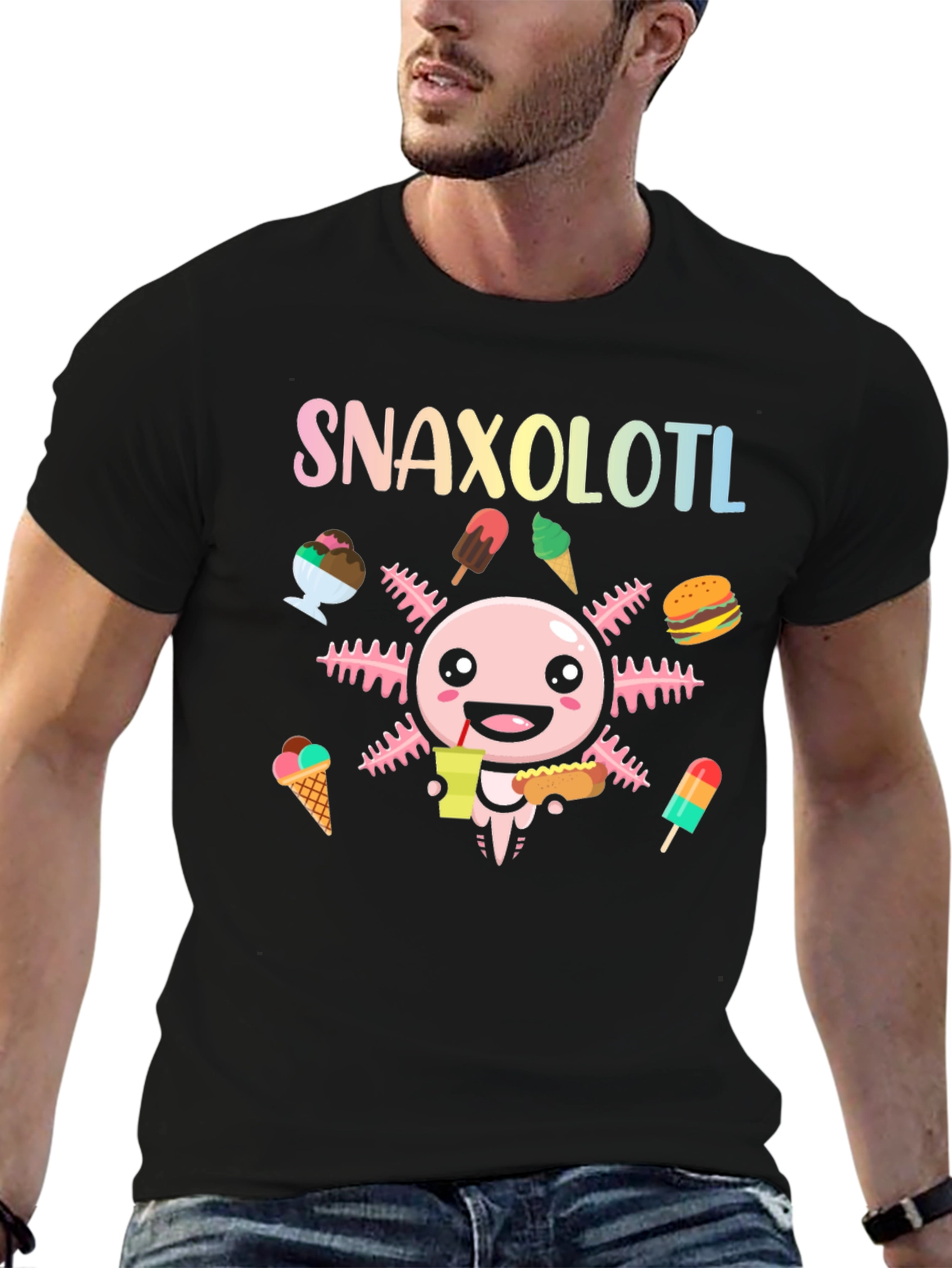 Black Snaxolotl Axolotl Food Lover T-Shirt view 6