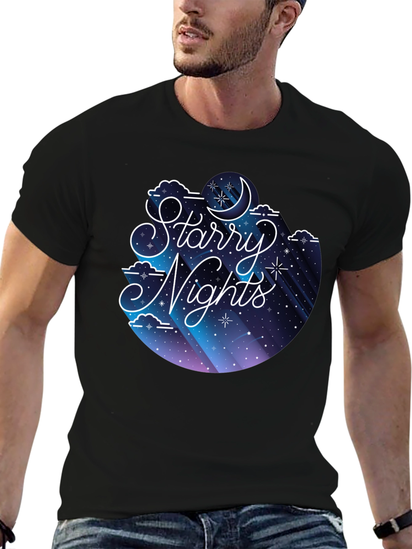 Black Starry Nights Graphic Tee - Soft Cotton Blend view 6