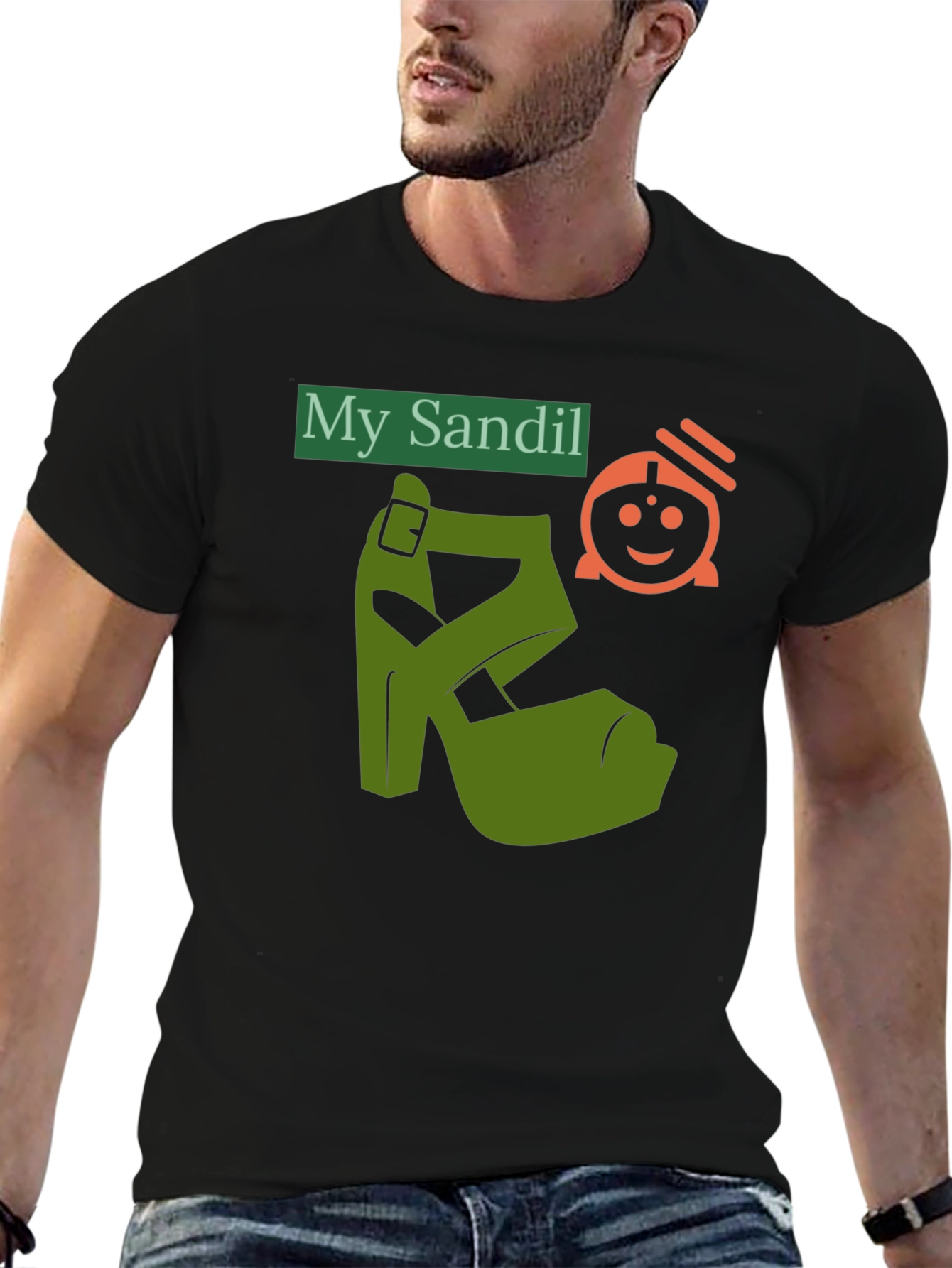Black Novelty T-Shirt: "My Sandil" Graphic Tee view 6