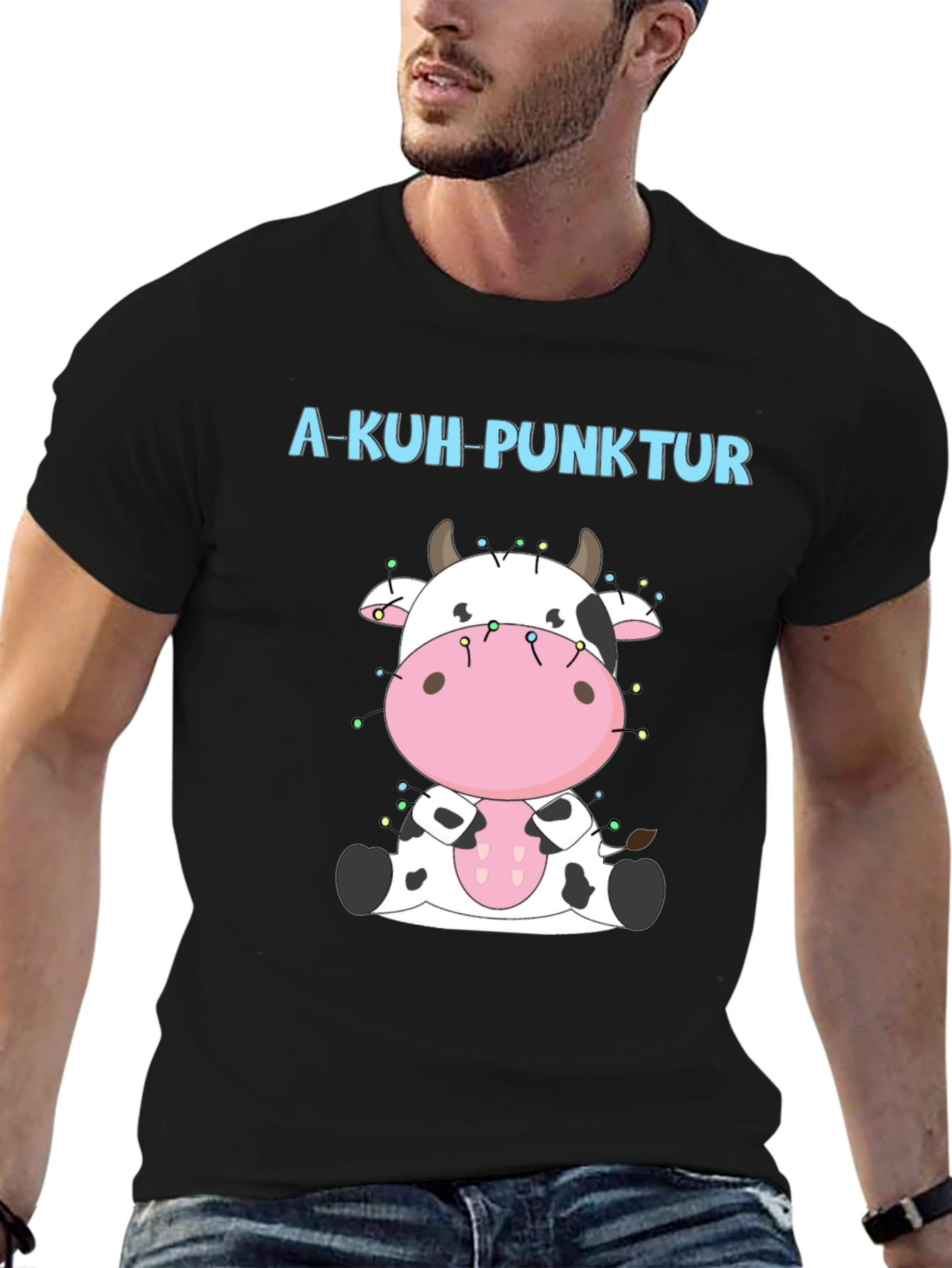 Black A-Kuh-Punktur Cow Christmas T-Shirt view 6