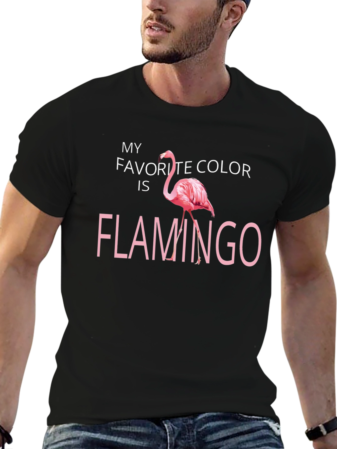 Black Flamingo Favorite Color Graphic T-Shirt view 6