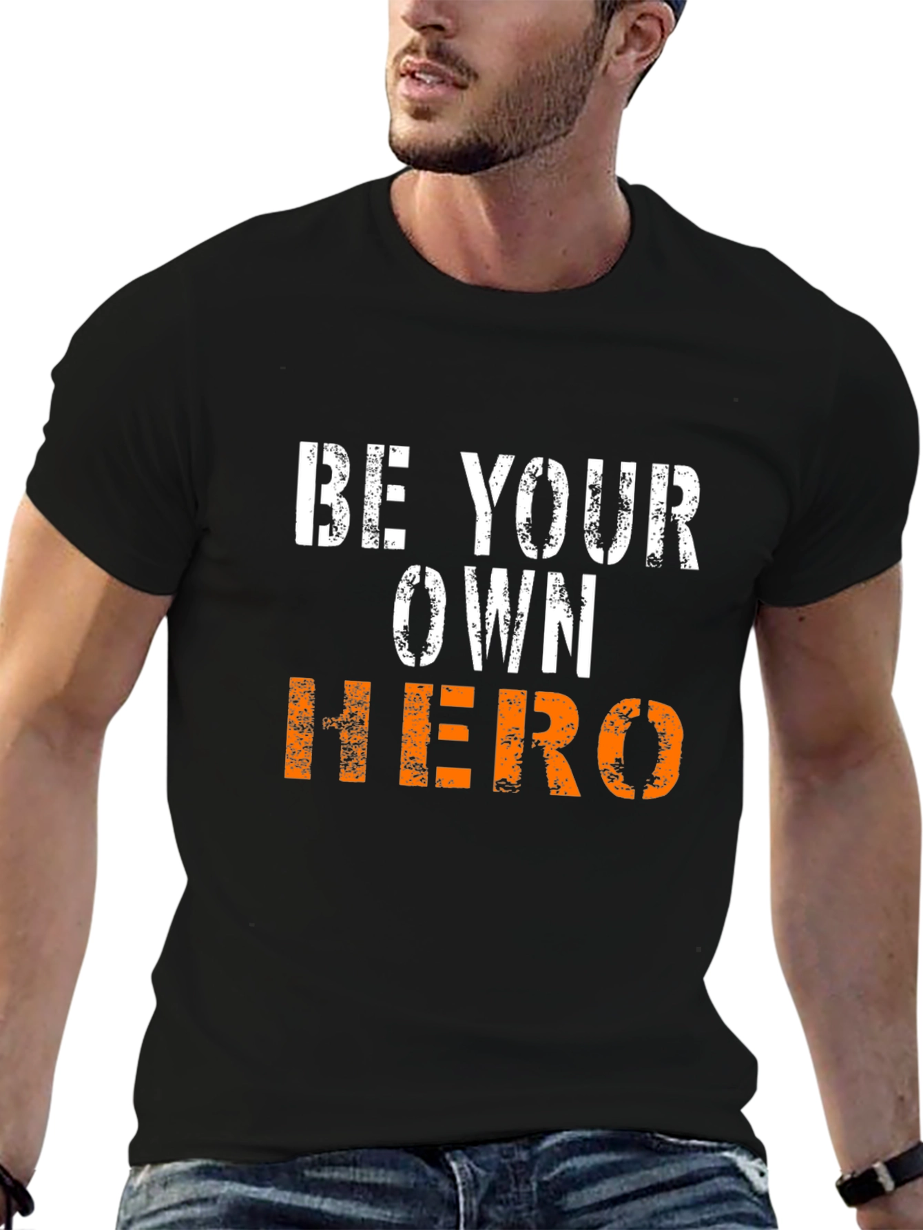 Black Be Your Own Hero Graphic Tee - Motivational Shirt view 6