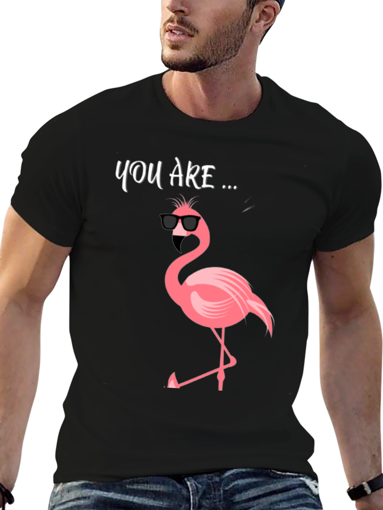 Black Cool Flamingo Graphic Tee - Men's Black T-Shirt view 6