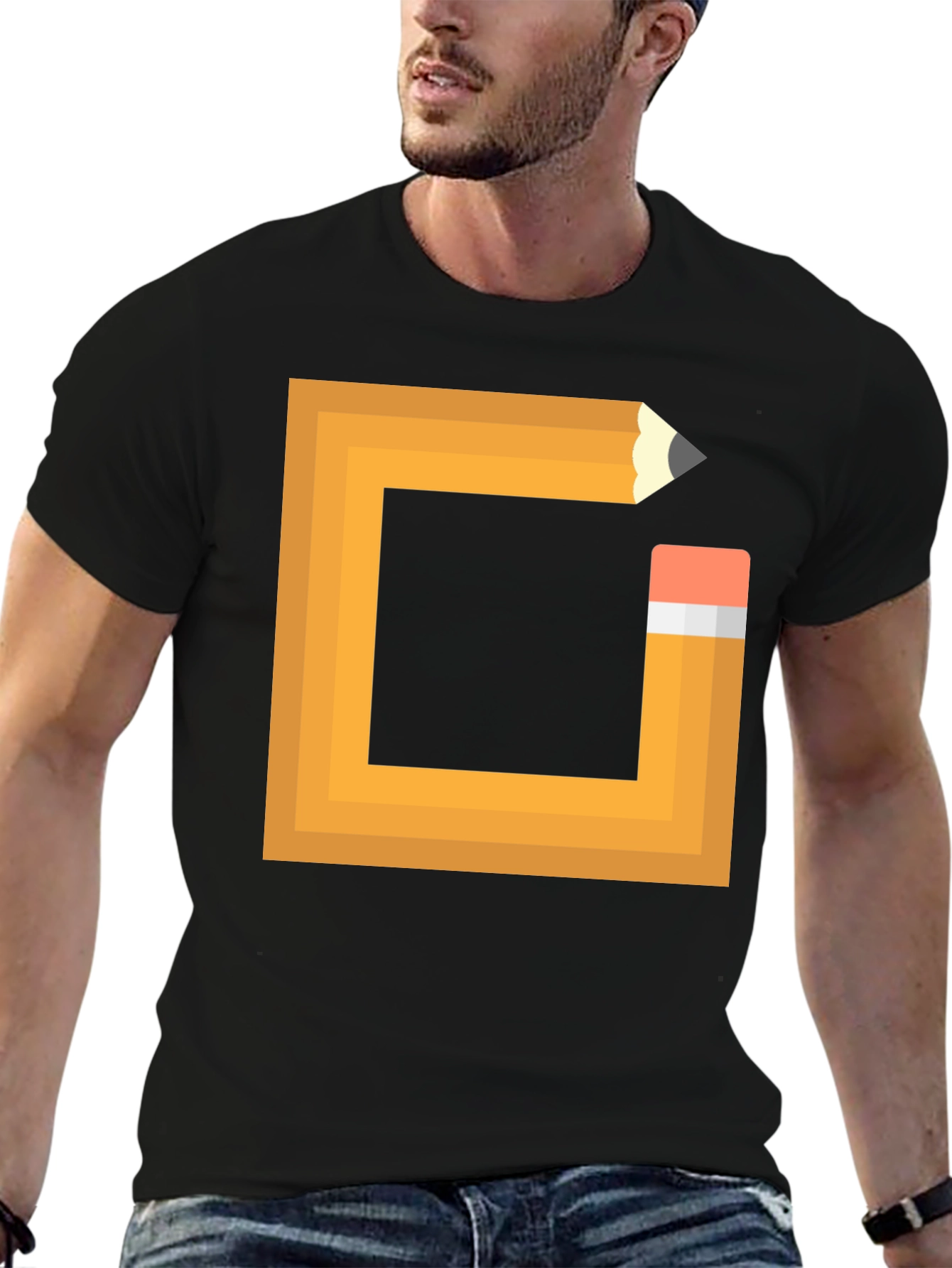 Black Pencil Design Black T-Shirt - Graphic Tee view 6