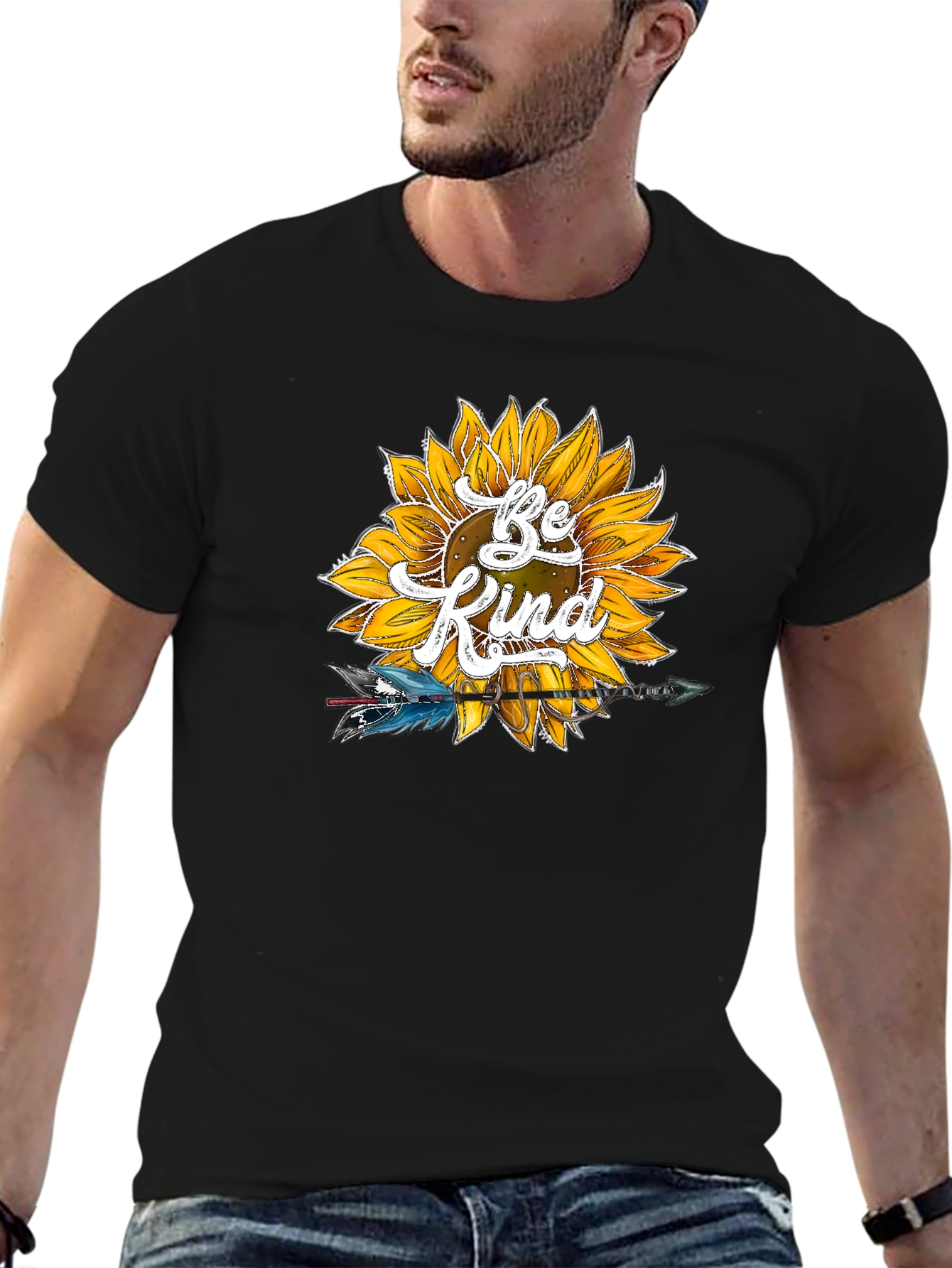 Be Kind Sunflower Graphic Tee - Soft Black Shirt - 6