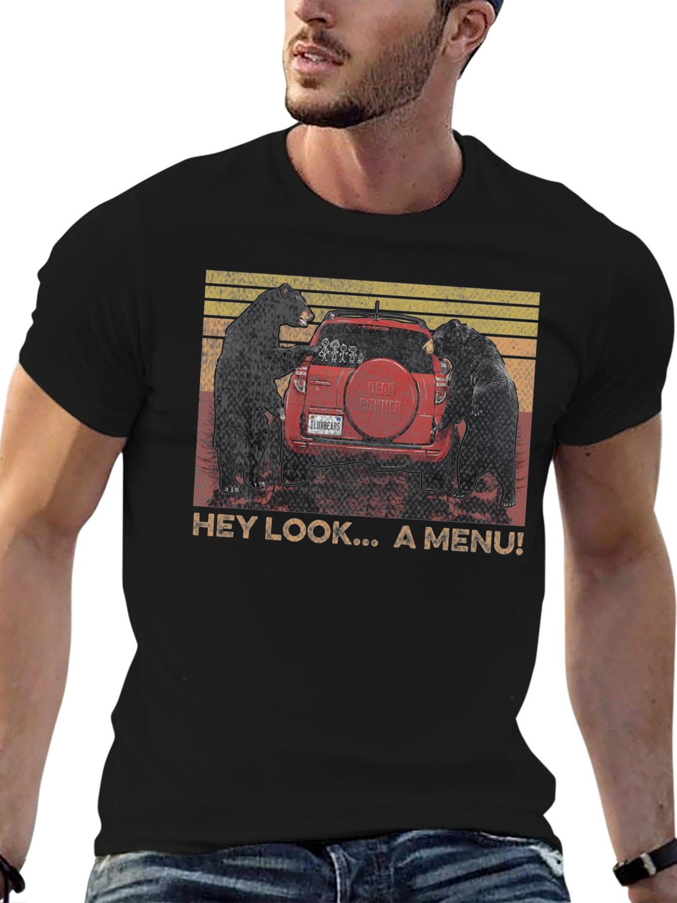 Black Bears & Car T-Shirt - "Hey Look, A Menu!" Humor Tee view 6