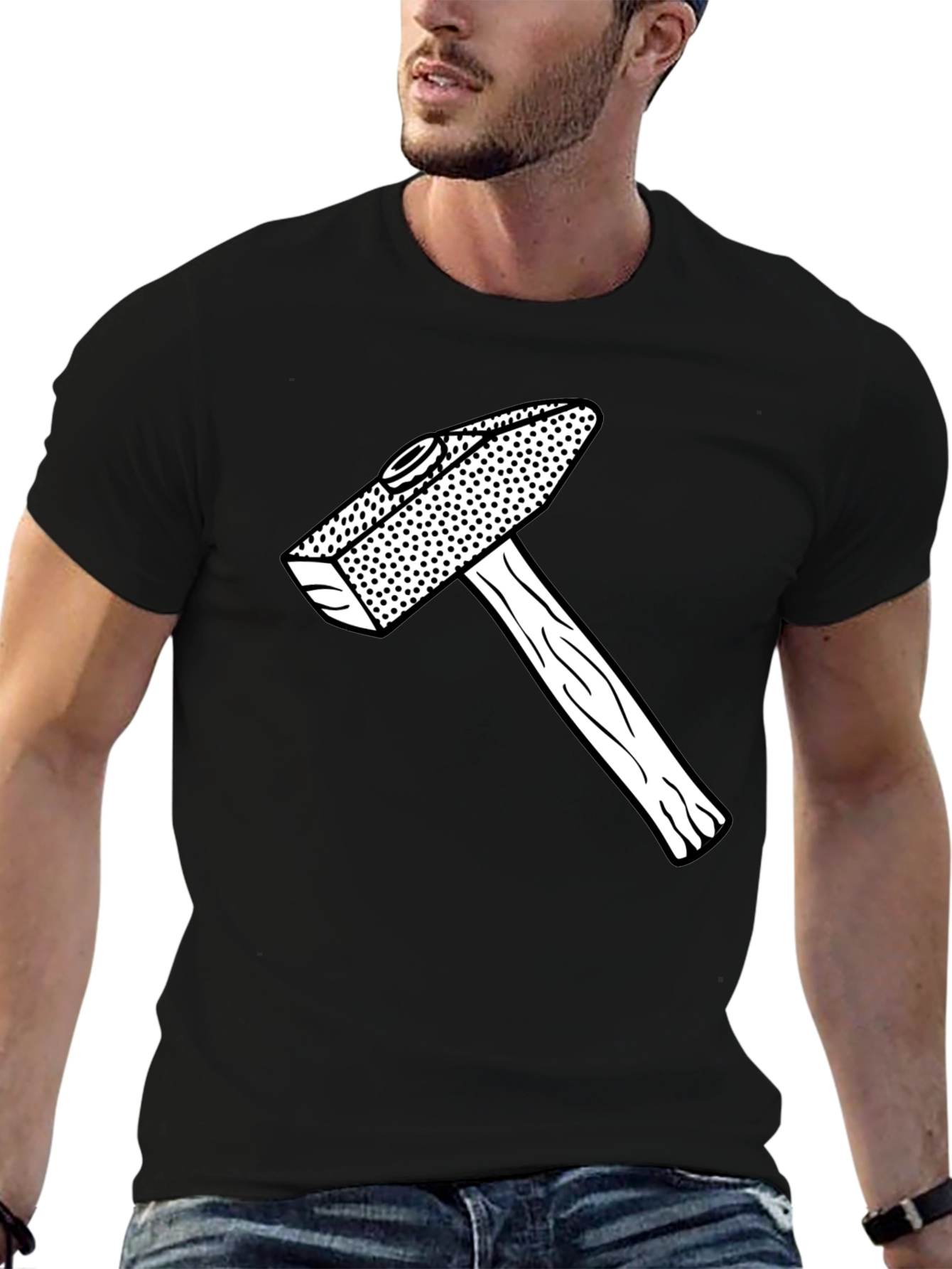 Black Hammer Graphic Tee - Black Cotton Casual Shirt view 6