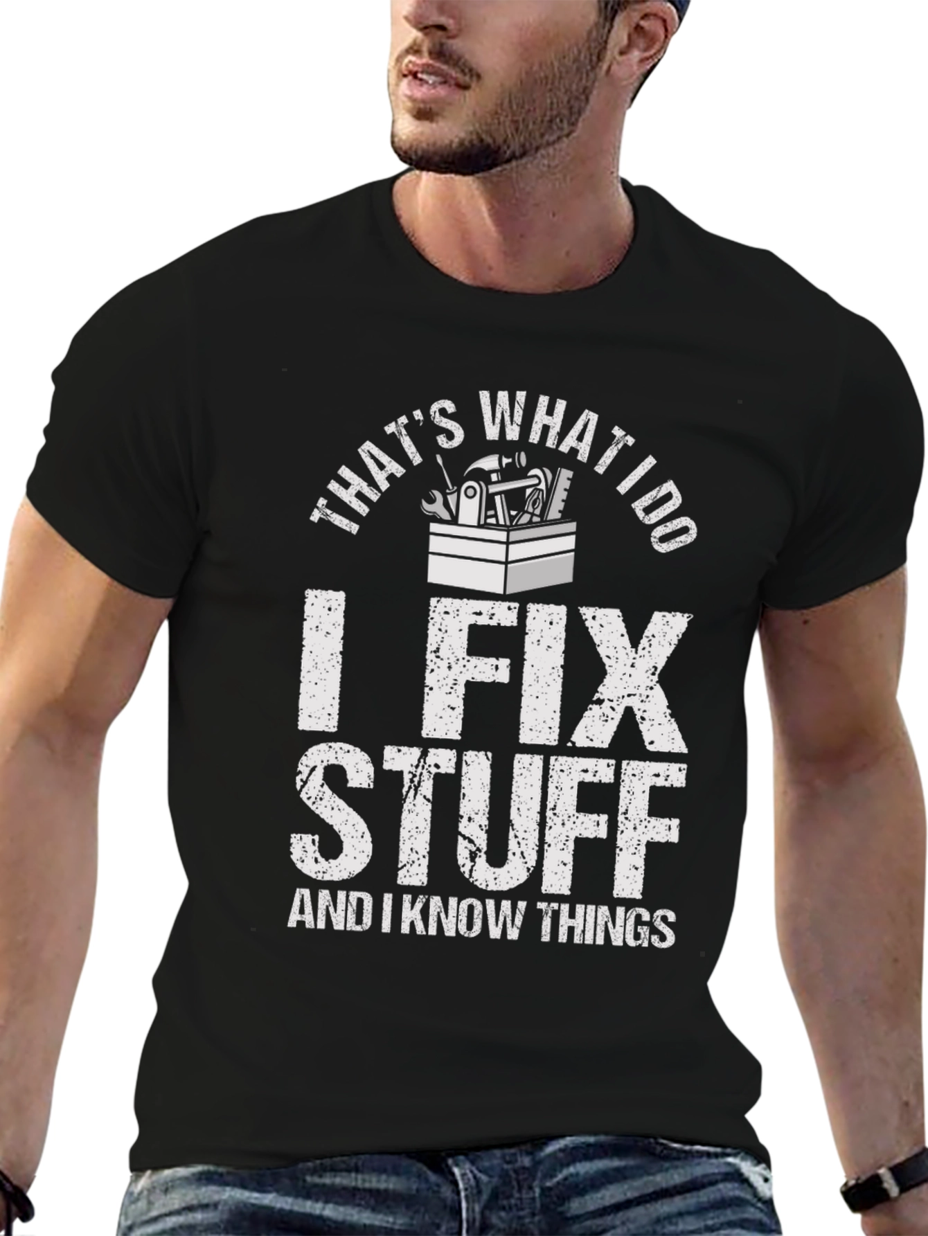 Black I Fix Stuff T-Shirt - Funny Mechanic Shirt view 6