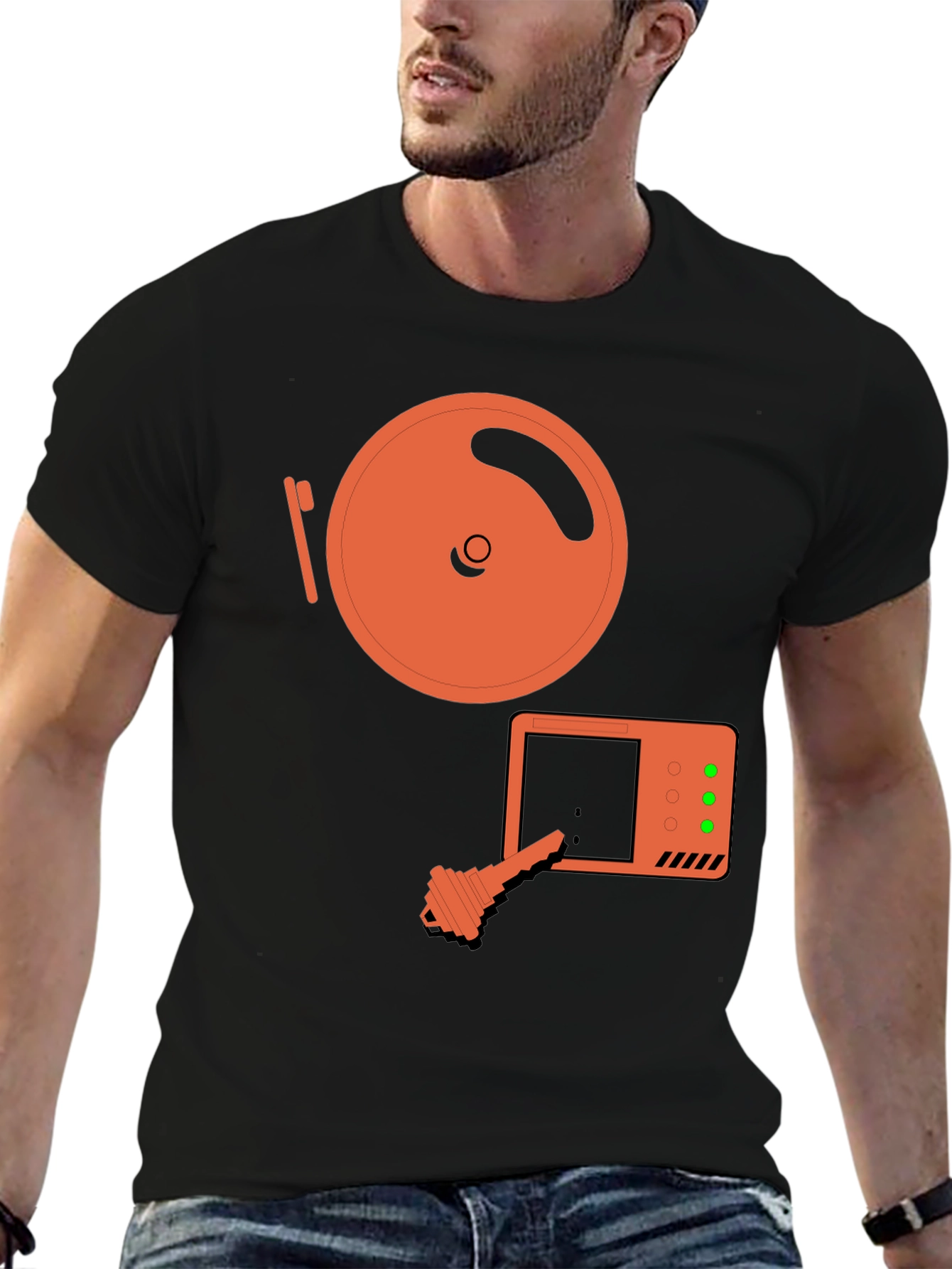 Retro Tech T-Shirt: Vintage Disk & Key Design - 6