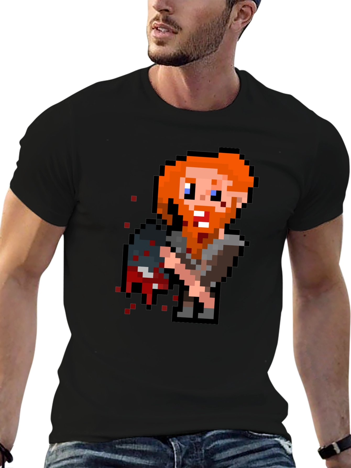 Black Pixelated Viking T-Shirt - Retro Gaming Tee view 6