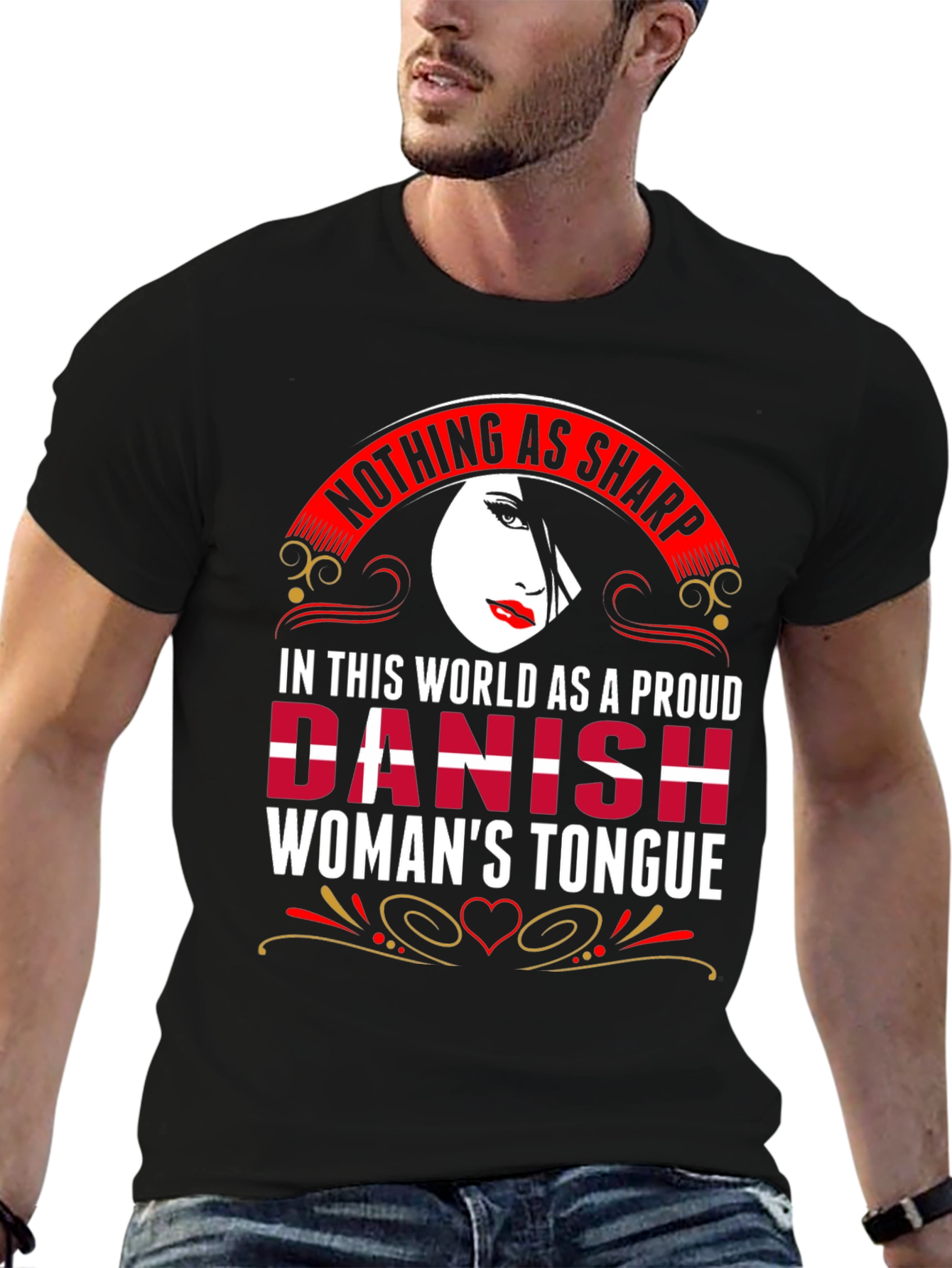 Black Proud Danish Woman's Tongue Graphic Tee view 6