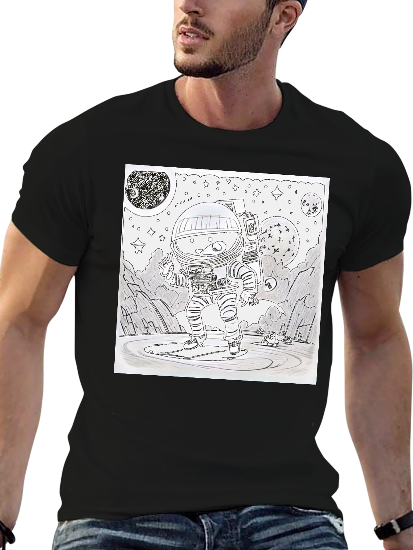 Black Astronaut Graphic T-Shirt - Space Explorer Design view 6
