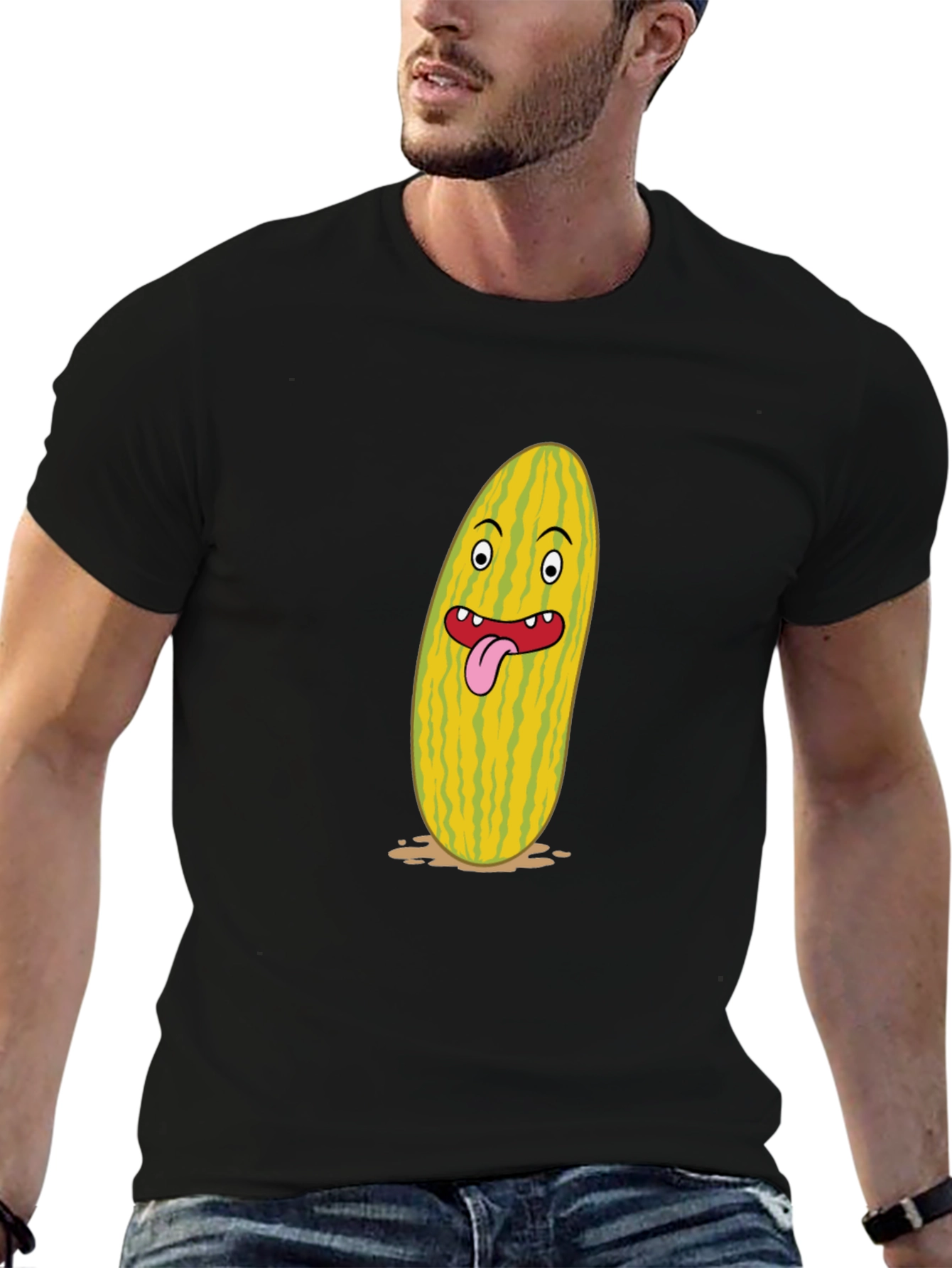 Black Funny Cartoon Pickle Graphic Black T-Shirt view 6