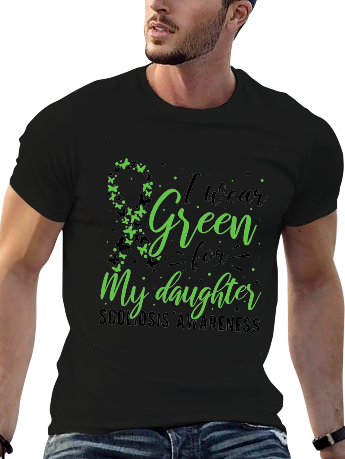 Black Green Scoliosis Awareness T-Shirt view 6