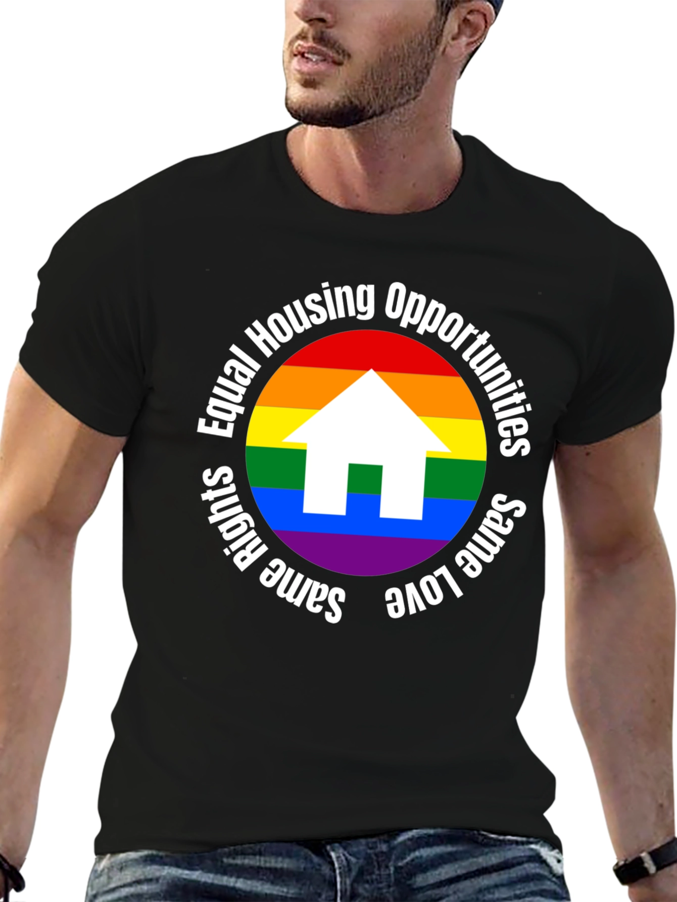 Black Equal Housing Opportunities Rainbow Pride T-Shirt view 6