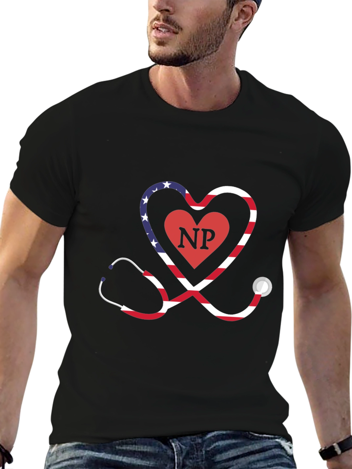 Black Nurse Practitioner Stethoscope Heart T-Shirt view 6