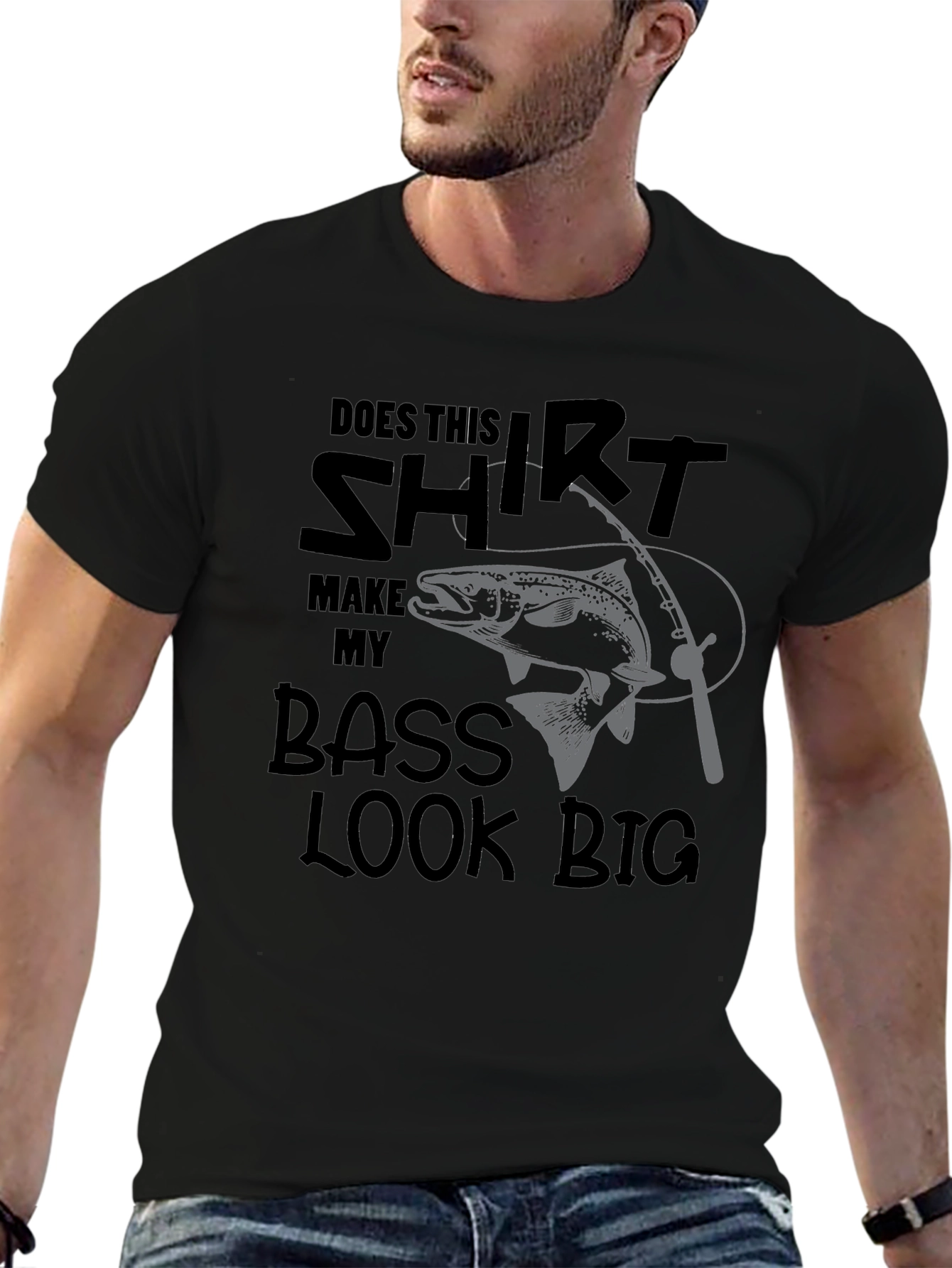 Black Funny Fishing T-Shirt: Does My Bass Look Big? view 6