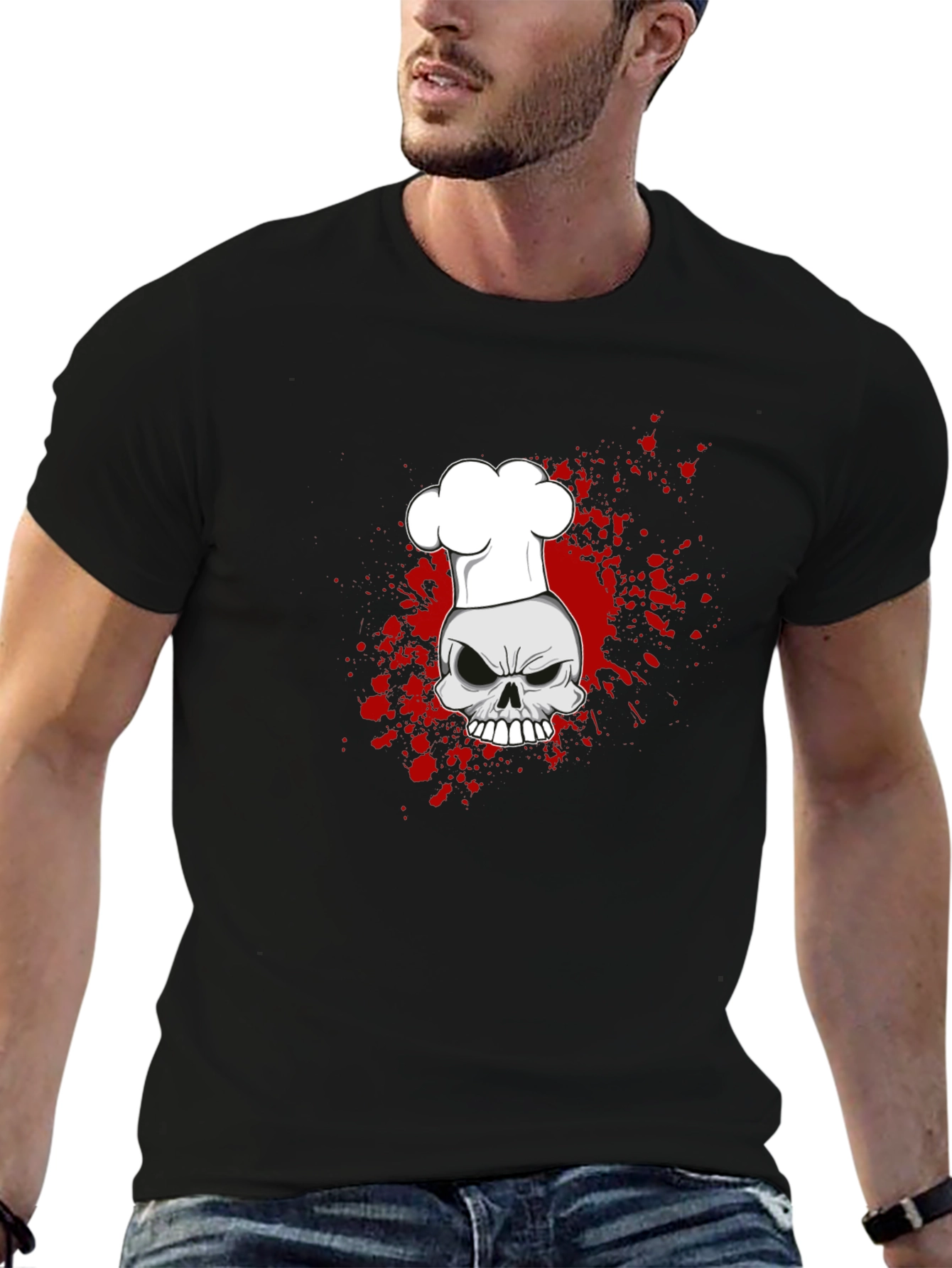 Black Chef Skull Graphic Tee - Culinary Horror Style view 6