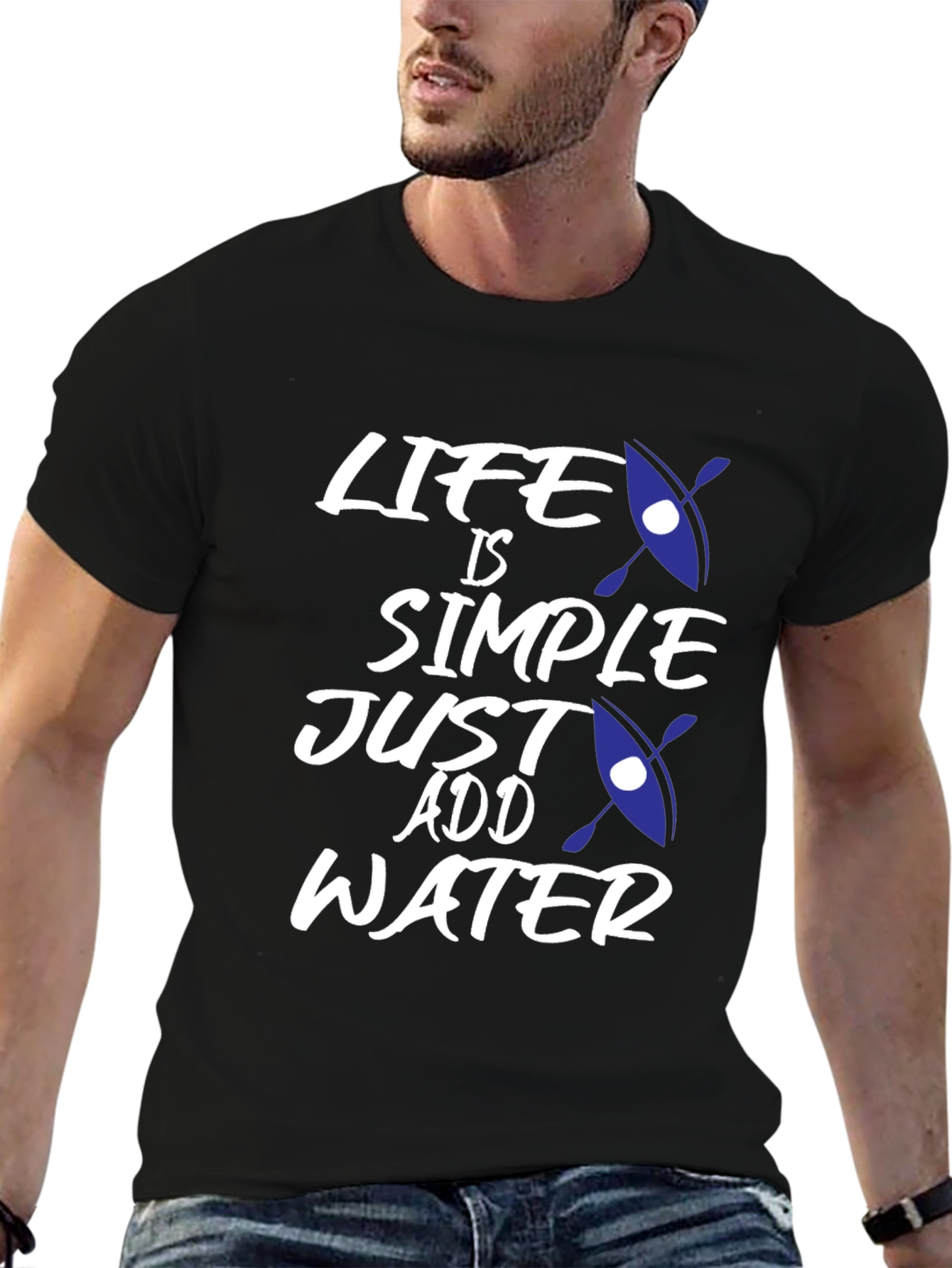 Black Life is Simple, Just Add Water T-Shirt - Kayak Design view 6