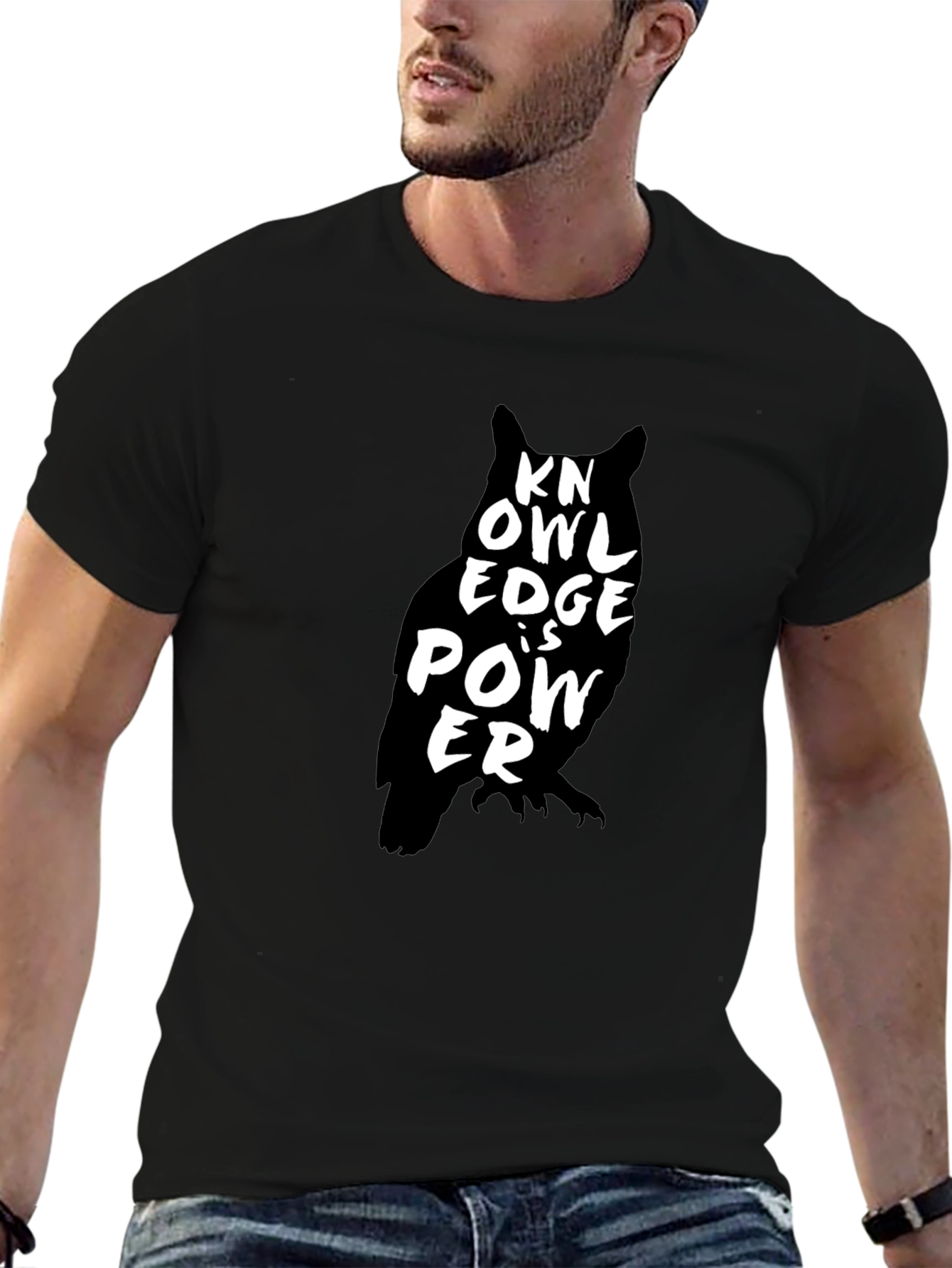 Black Knowledge is Power Owl Graphic T-Shirt - Black view 6