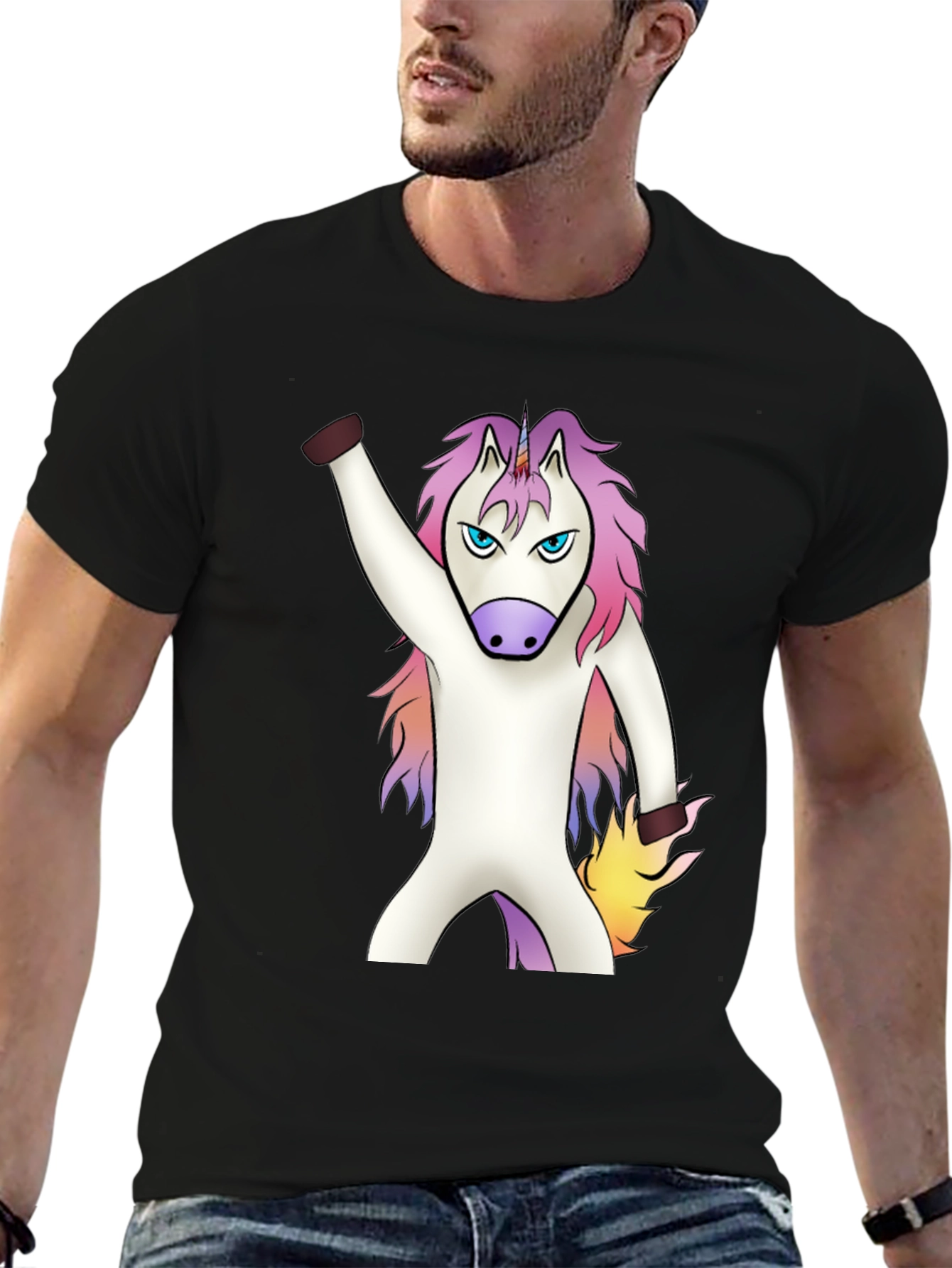 Black Angry Unicorn T-Shirt - Black Cotton Tee view 6