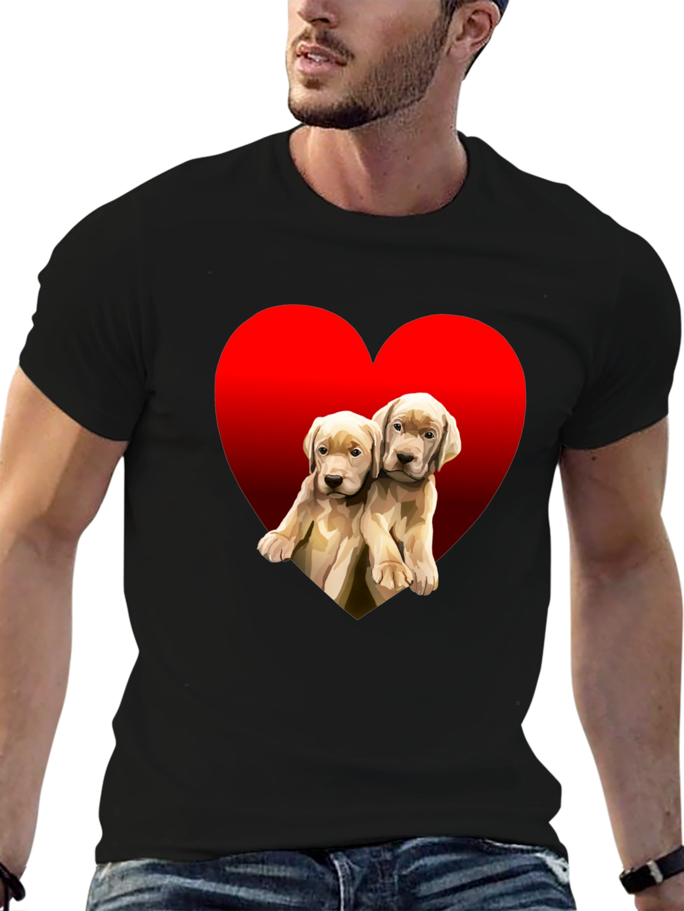Black Puppy Love Heart Tee - Adorable Dog T-Shirt view 6
