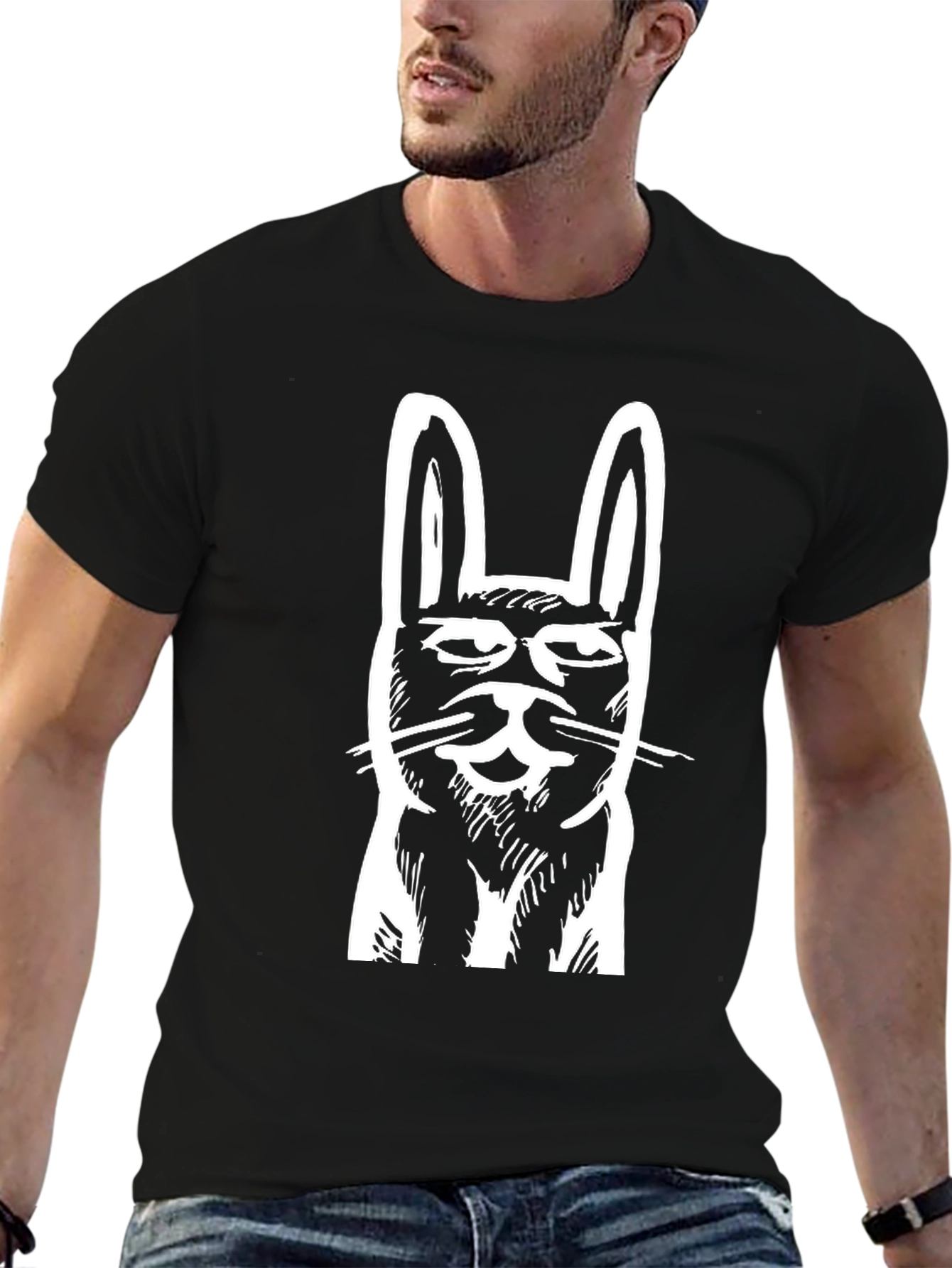 Black Cool Rabbit Graphic Black T-Shirt view 6