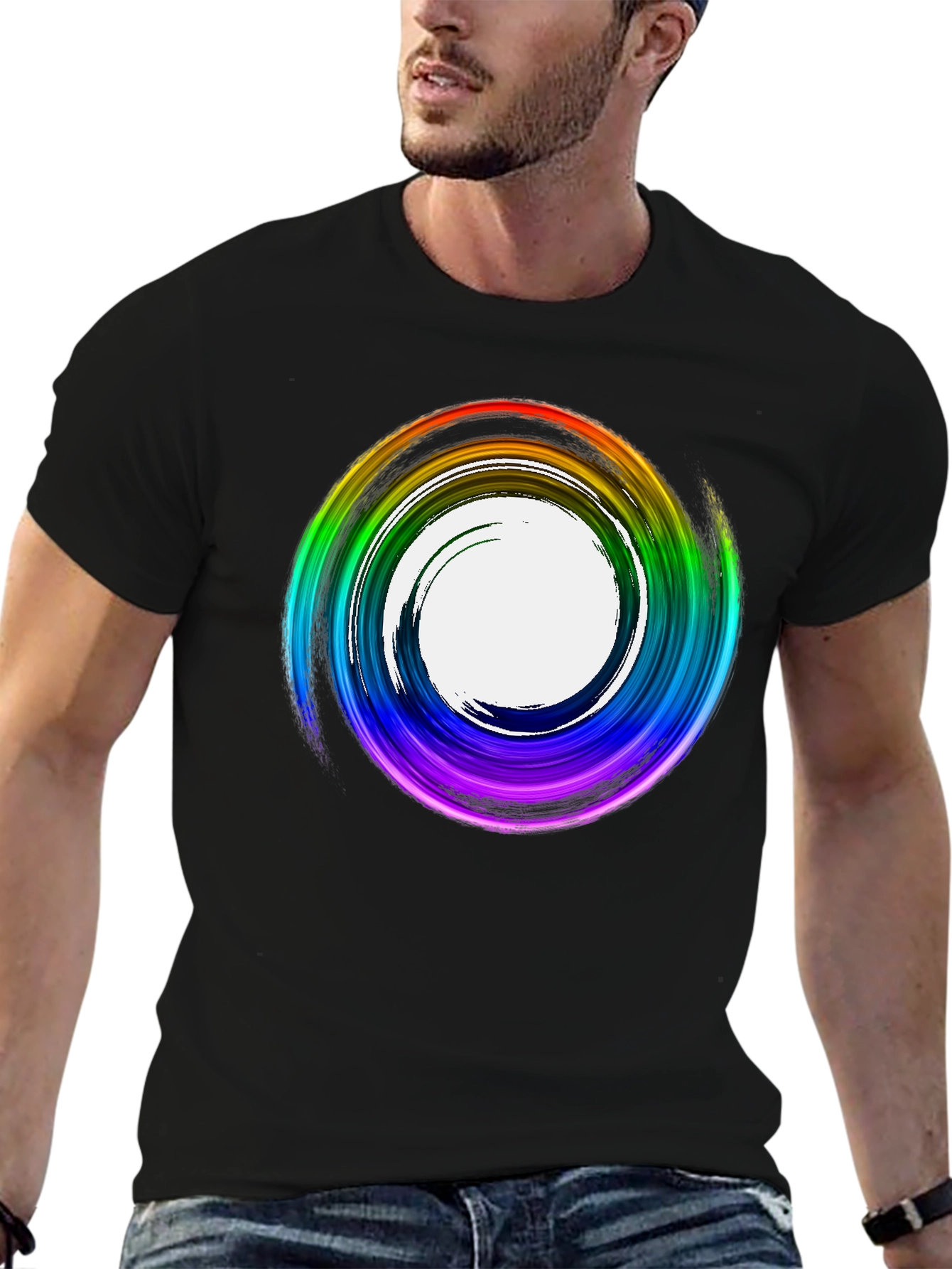 Black Rainbow Swirl Graphic Tee - Stylish Casual Top view 6