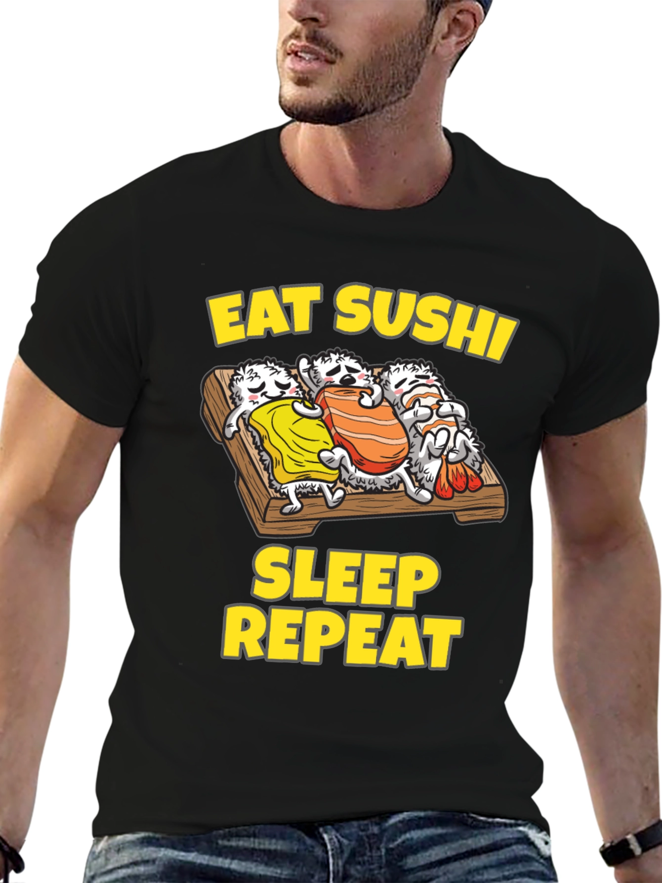 Black Eat Sushi Sleep Repeat Graphic Tee view 6