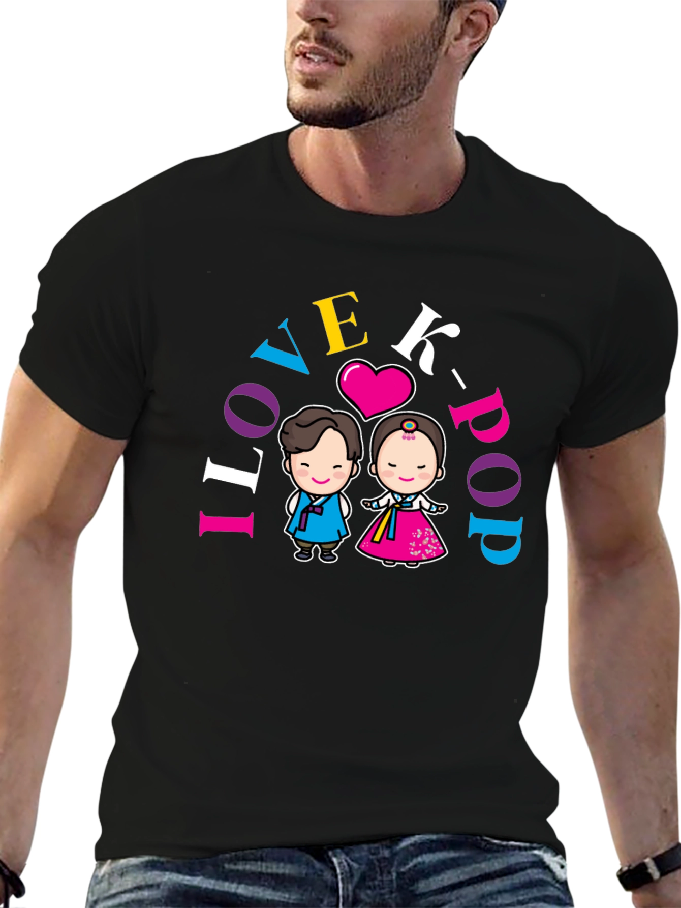Black I Love K-Pop T-Shirt view 6