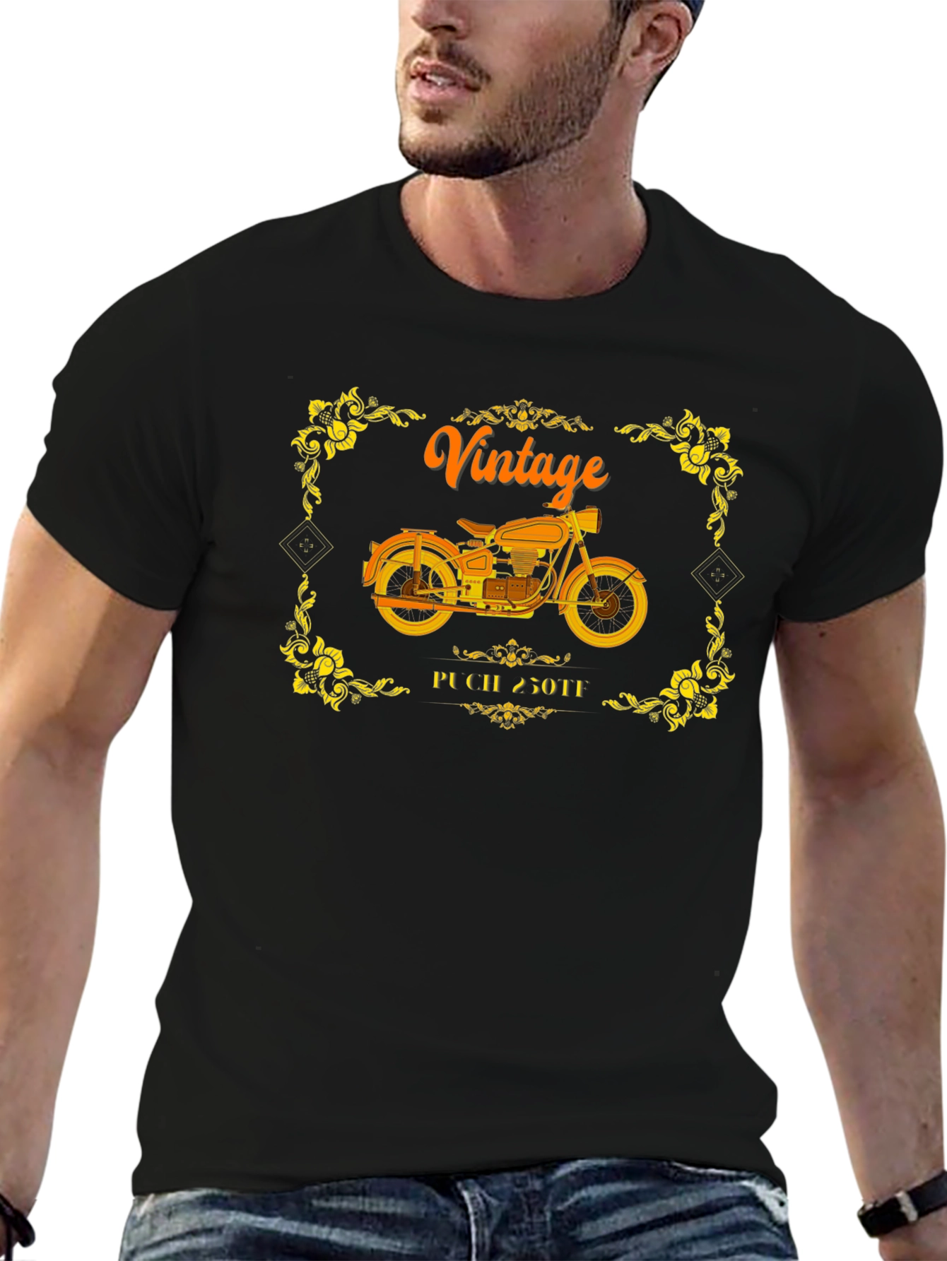 Black Vintage Motorcycle T-Shirt - Classic Biker Design view 6