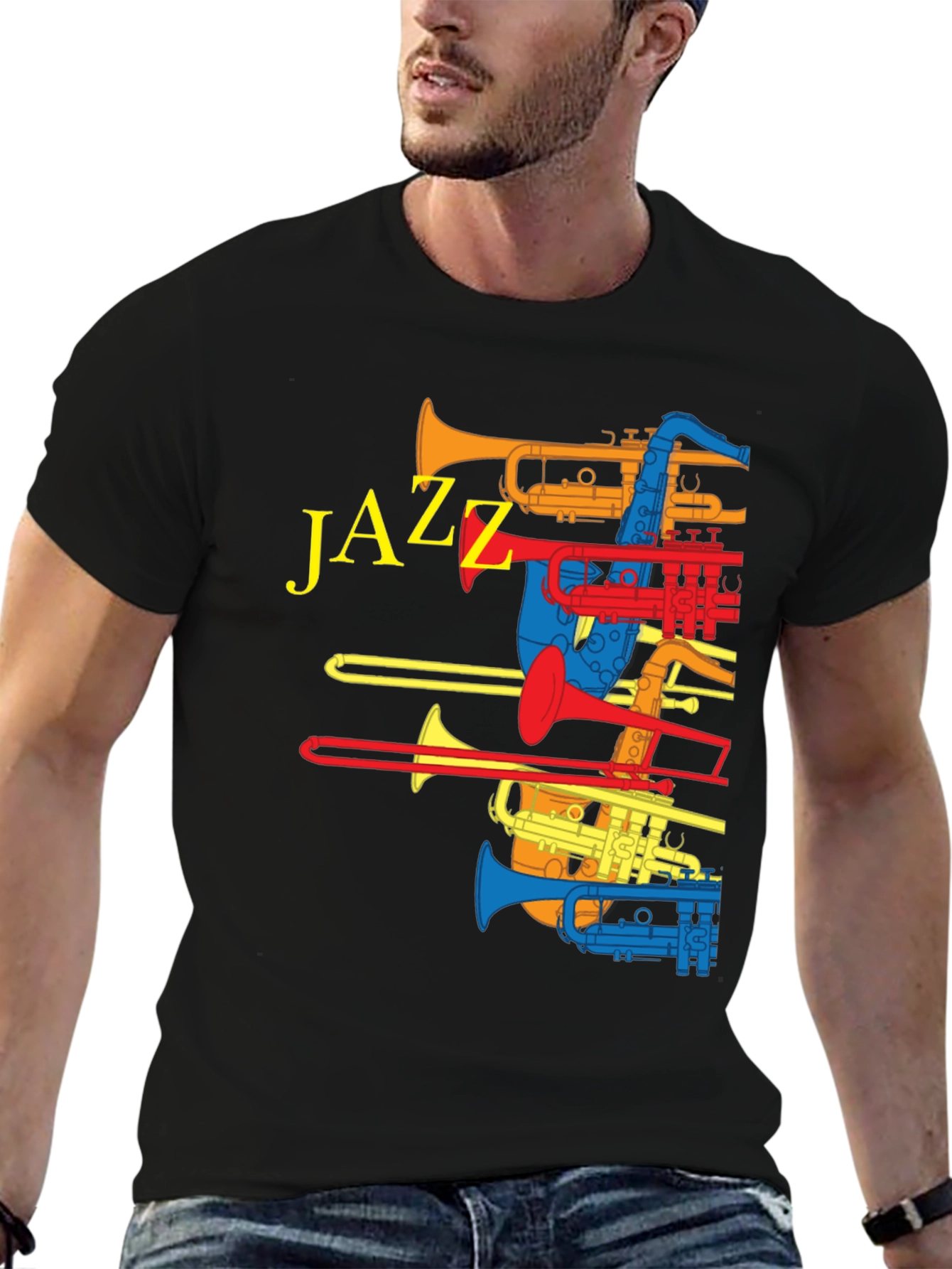 Black Jazz Instrument T-Shirt - Colorful Music Tee view 6