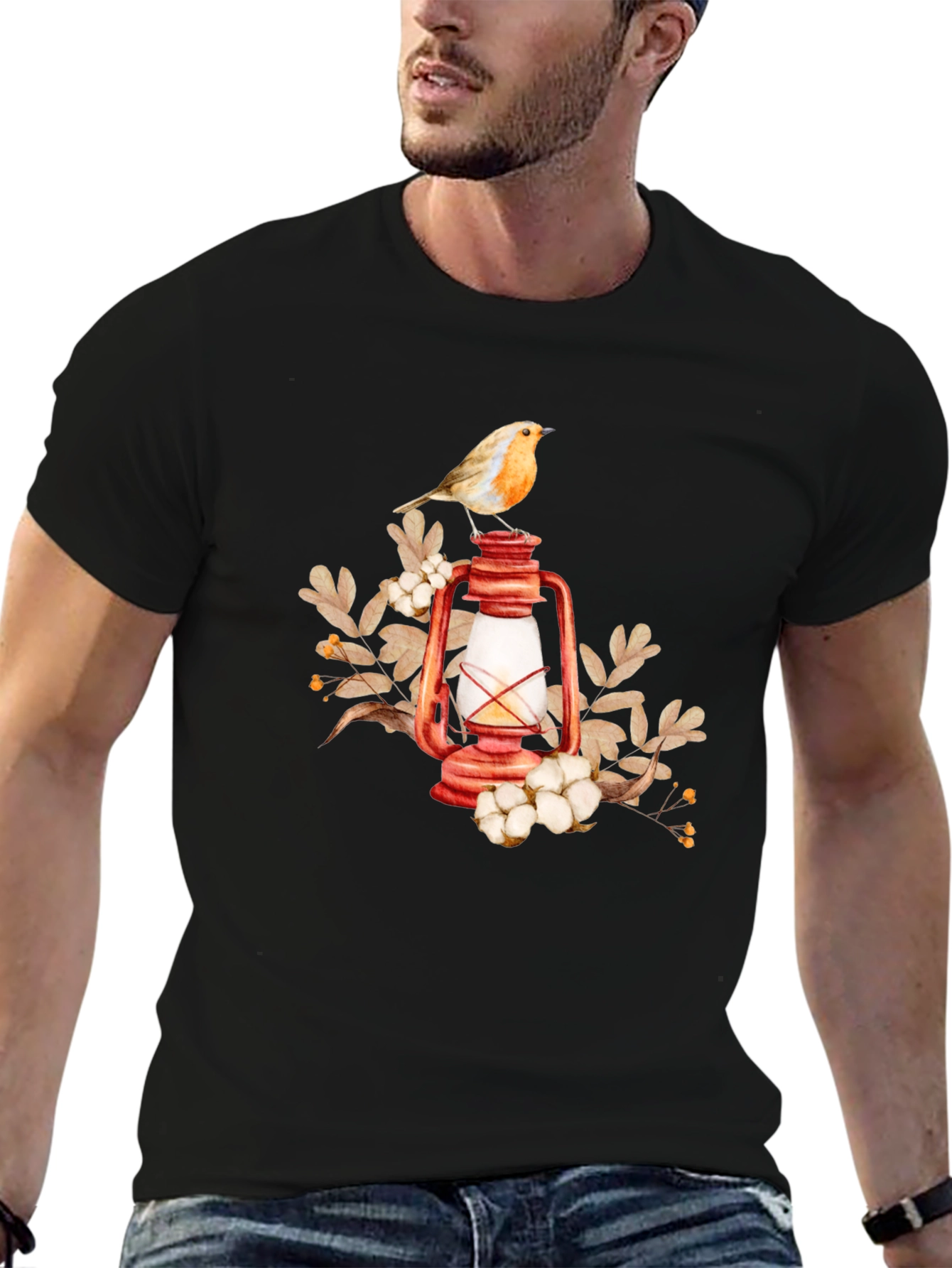 Black Bird on Lantern Graphic Tee - Black view 6