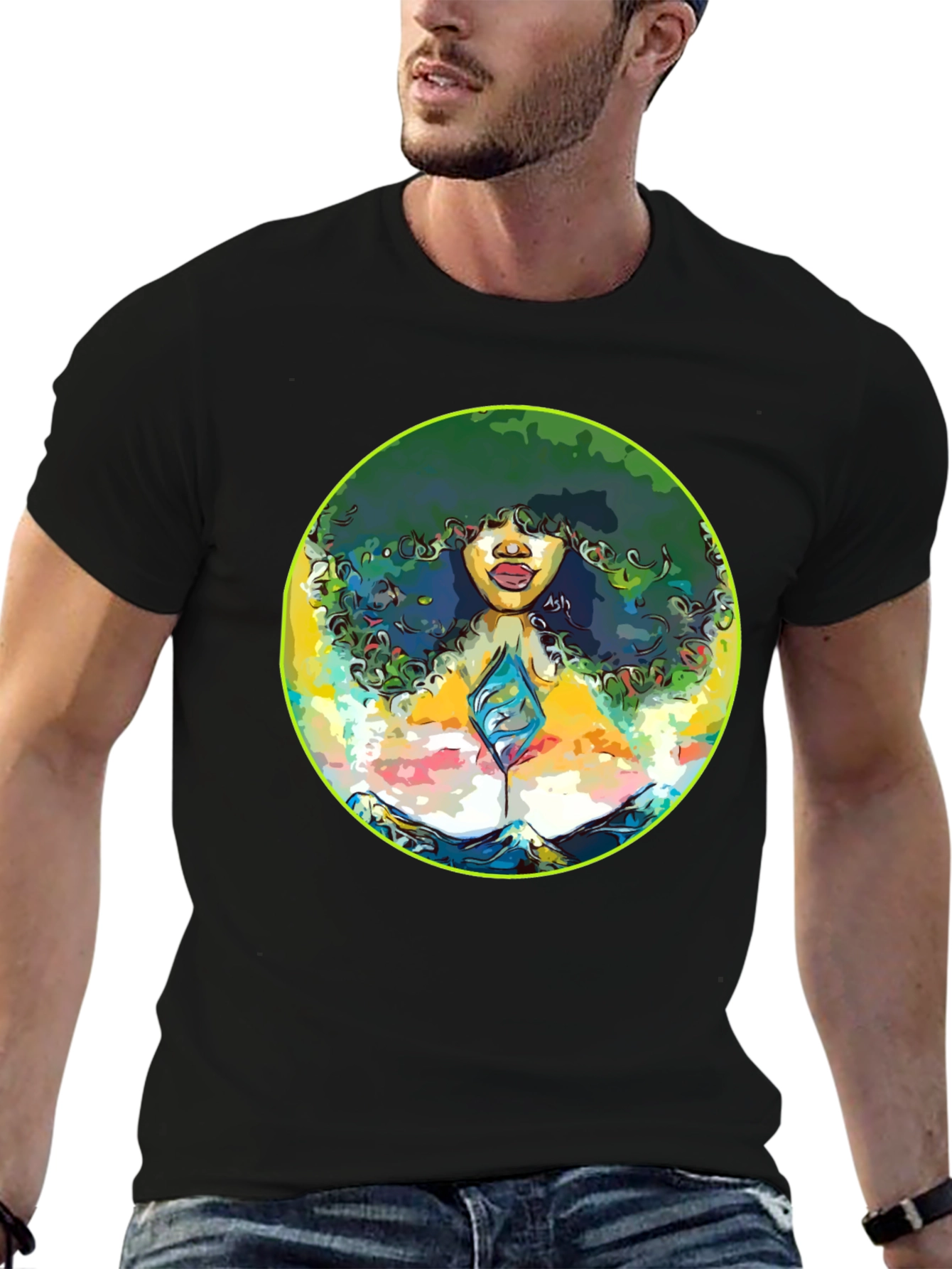 Black Afro Woman Graphic Tee - Artistic Portrait T-Shirt view 6