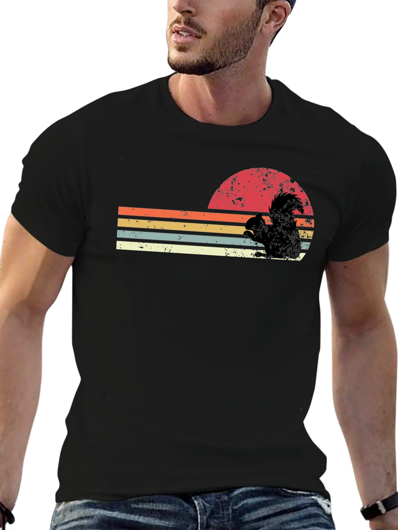 Black Retro Squirrel Sunset Graphic Tee - Black view 6