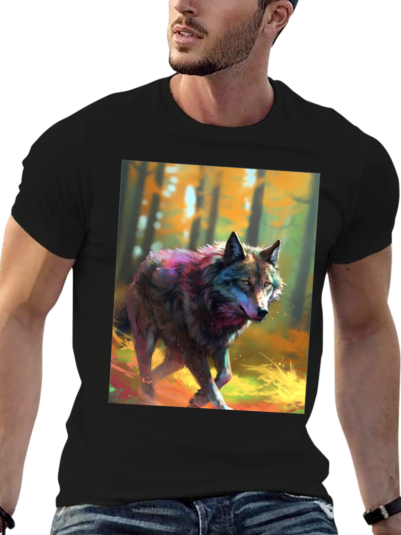 Black Wolf Graphic Tee - Black Cotton Blend view 6