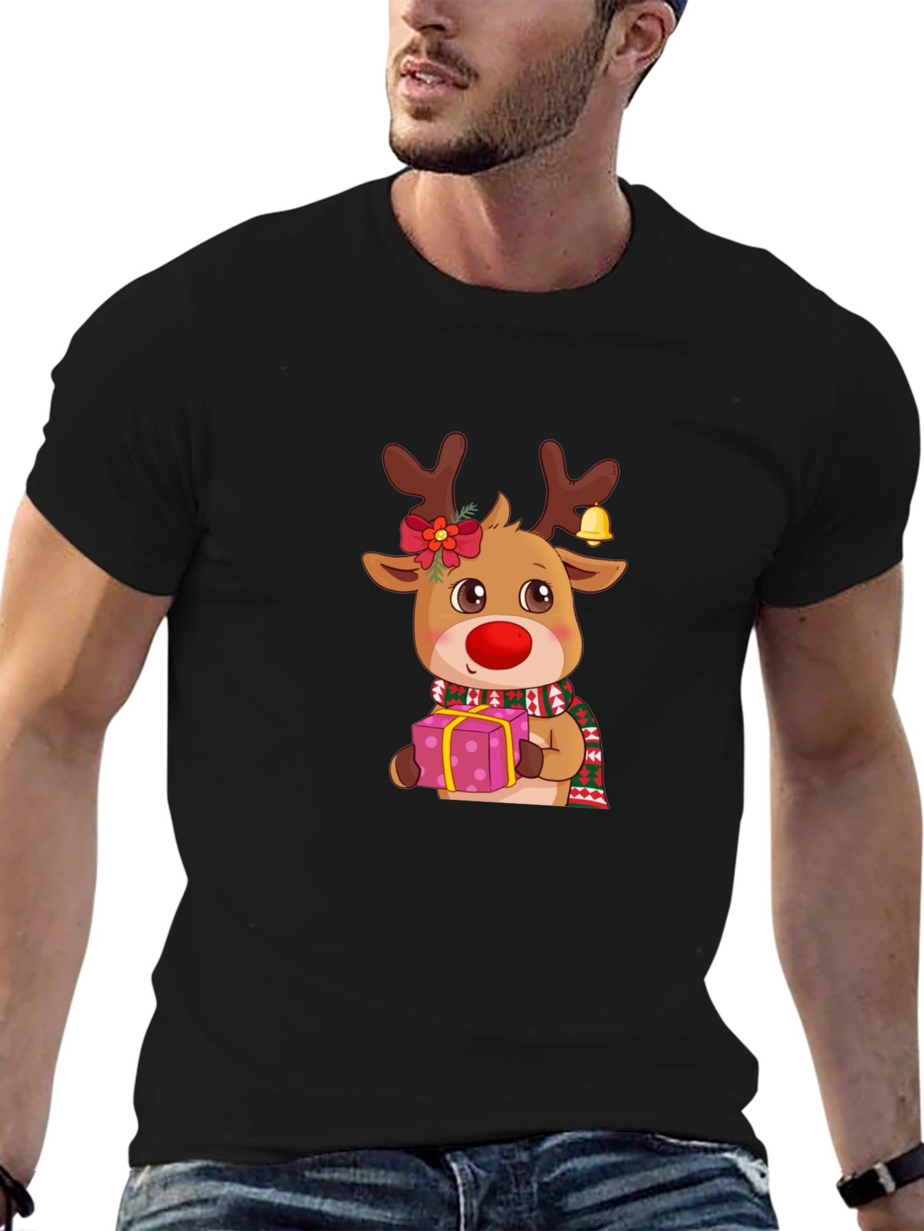 Black Christmas Reindeer Graphic Tee view 6