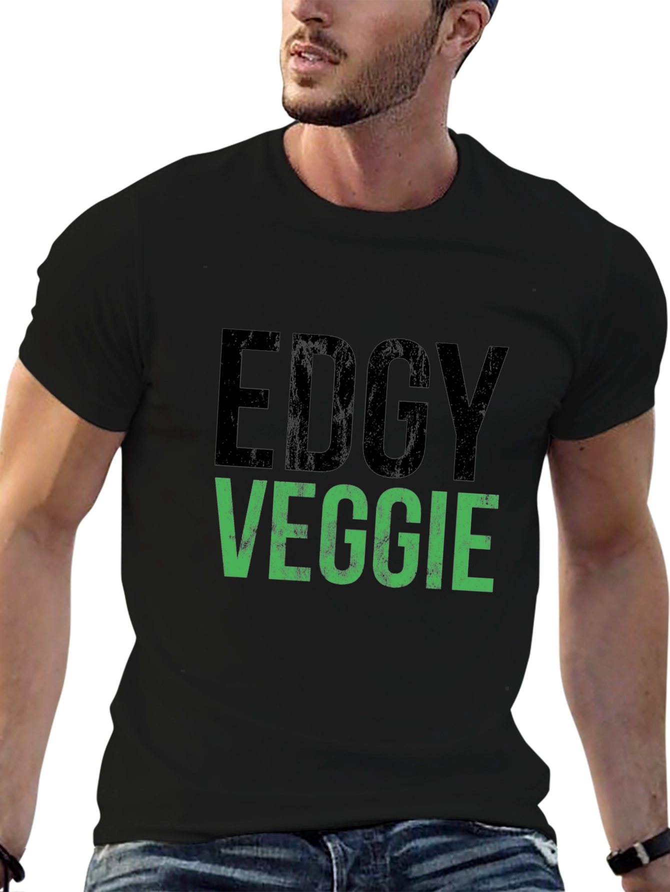 Black Edgy Veggie Graphic T-Shirt - Vegan Style view 6
