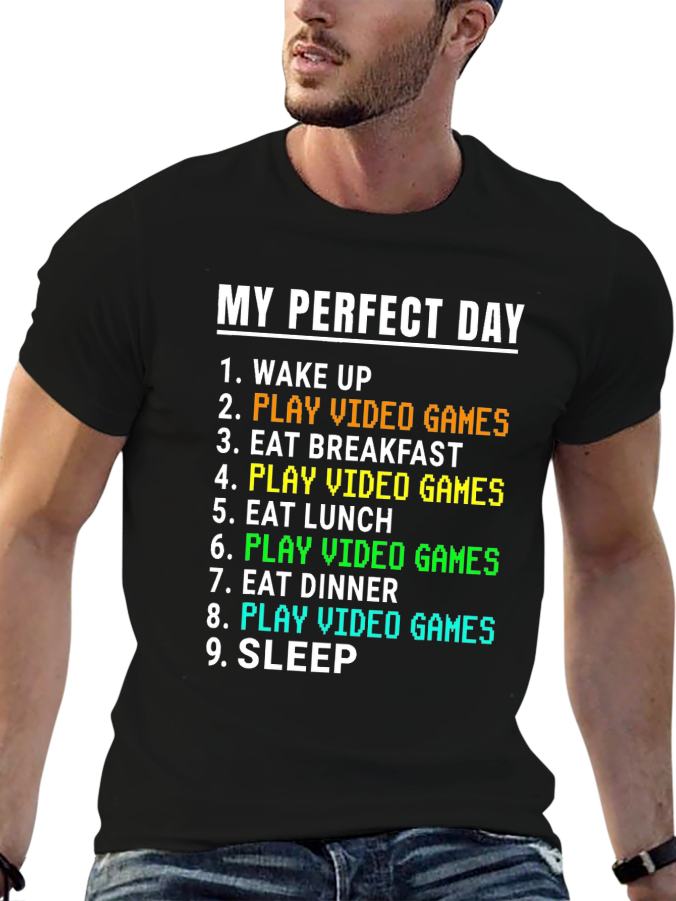 Black My Perfect Day Gamer T-Shirt view 6