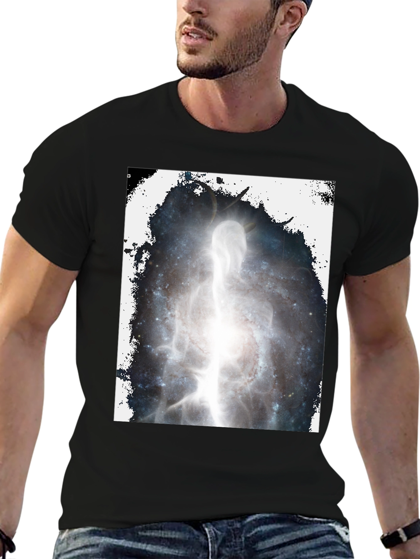 Black Cosmic Being Black Graphic T-Shirt view 6