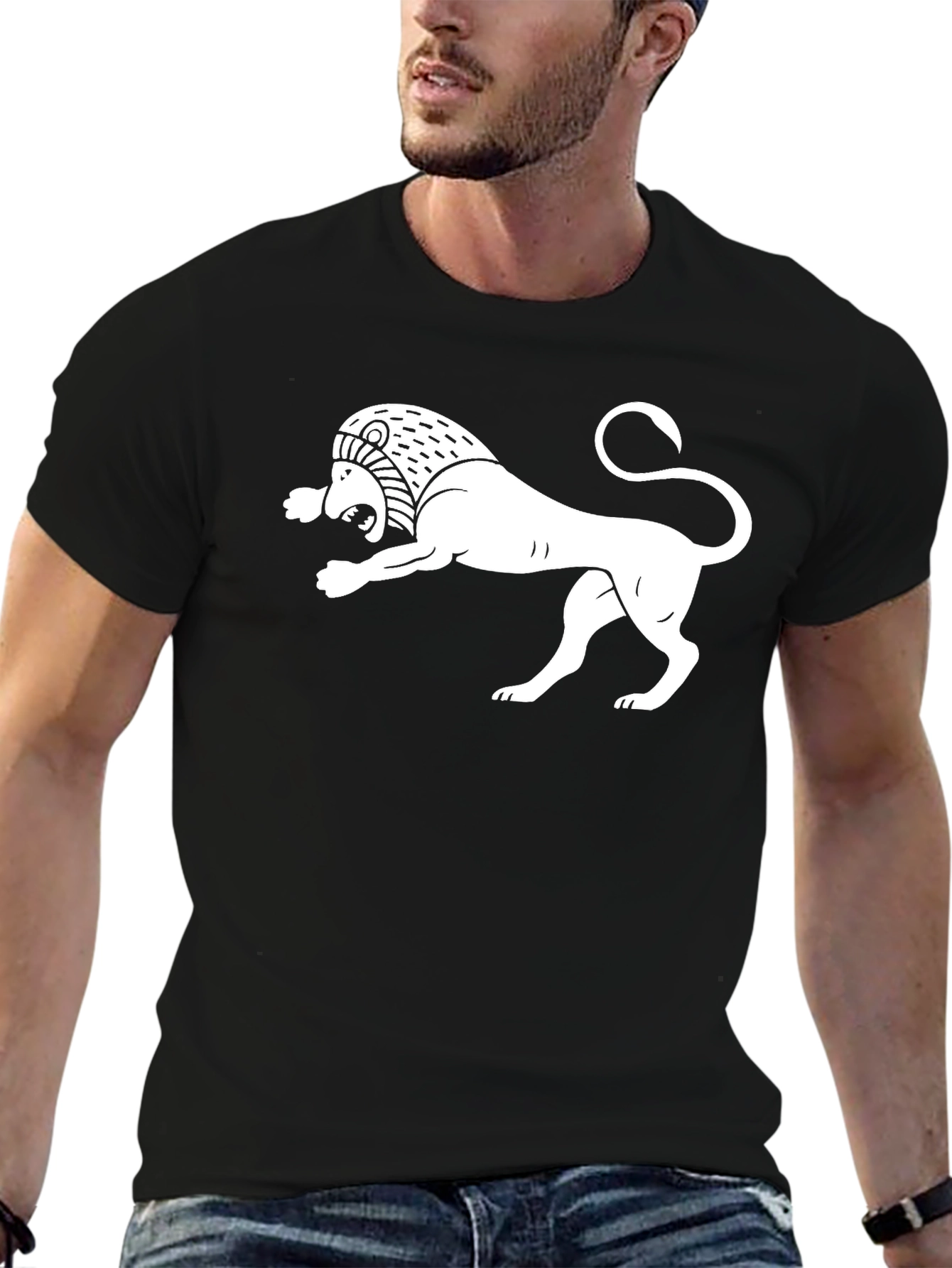 Black Black T-Shirt with White Armenian Lion Design view 6