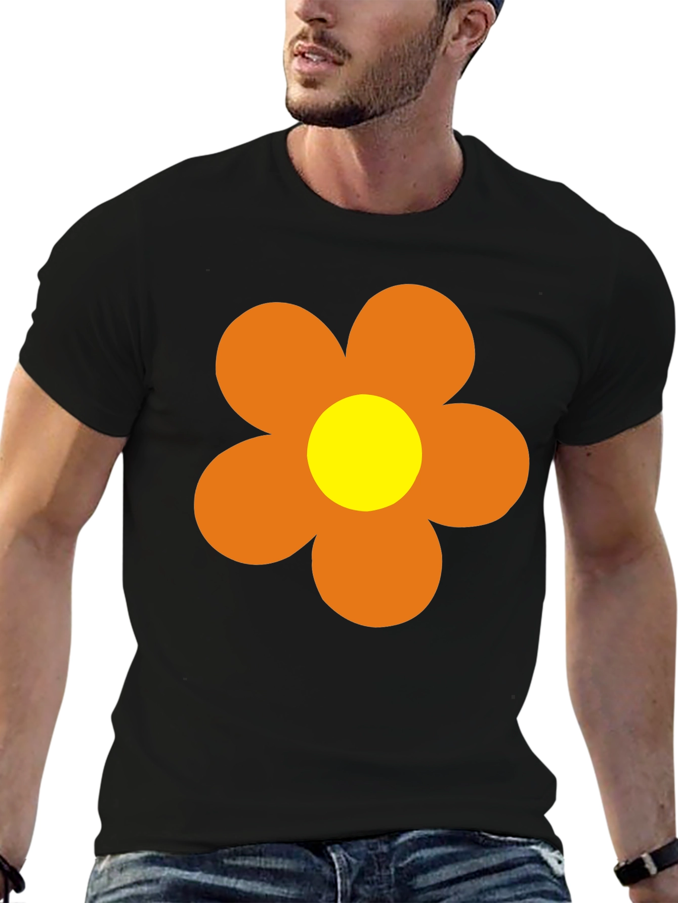 Black Retro Flower Power T-Shirt - 60s 70s Style view 6