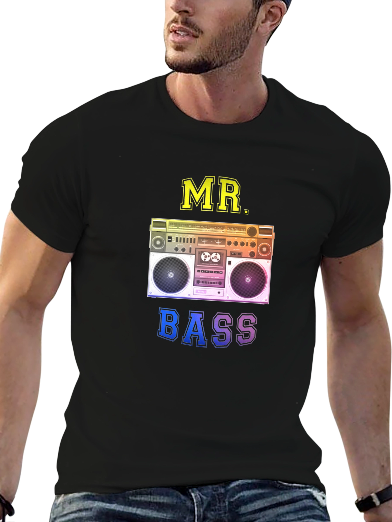 Black Mr. Bass Retro Boombox Graphic Tee - Black view 6