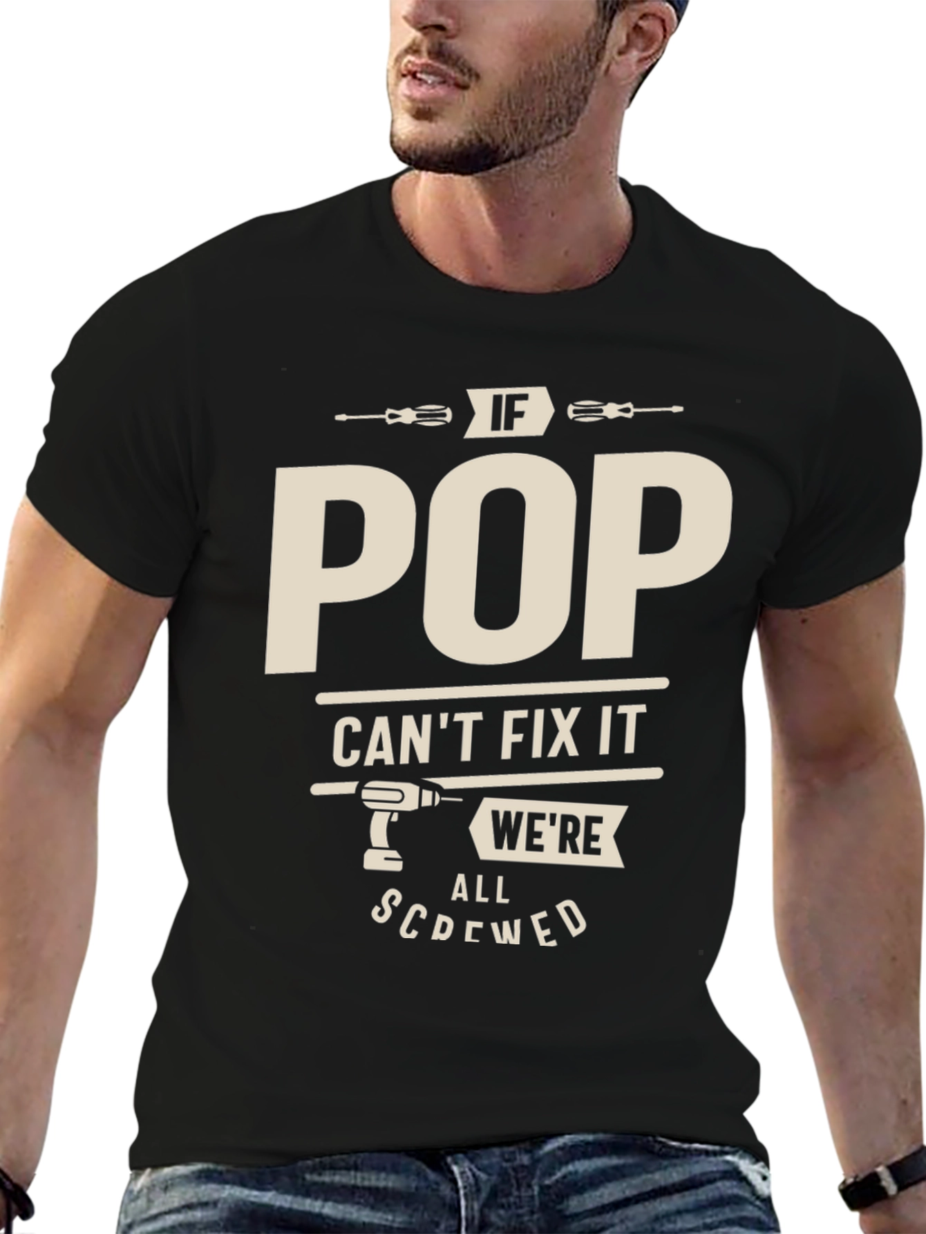 Black Funny "If Pop Can't Fix It" Graphic T-Shirt view 6