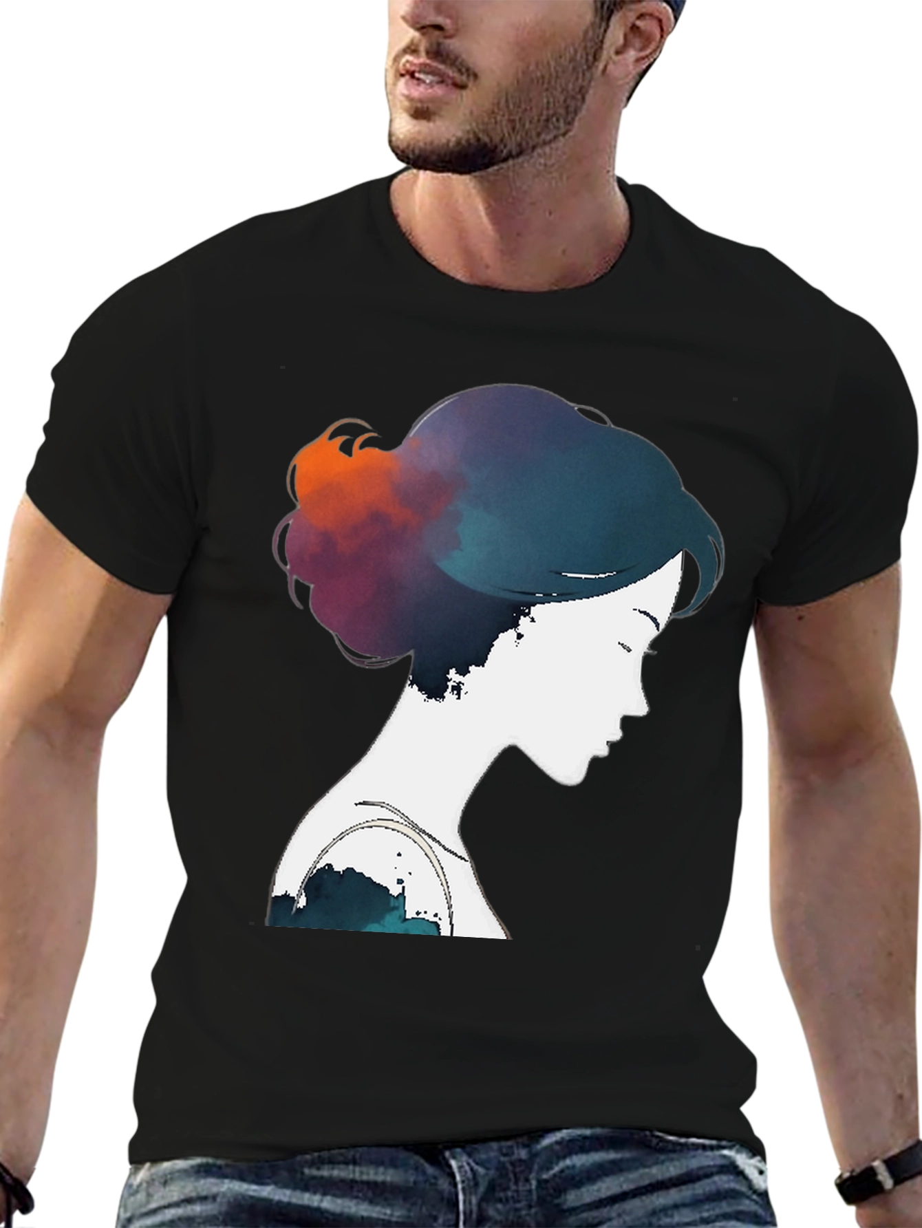 Black Watercolor Silhouette T-Shirt - Artistic Design view 6