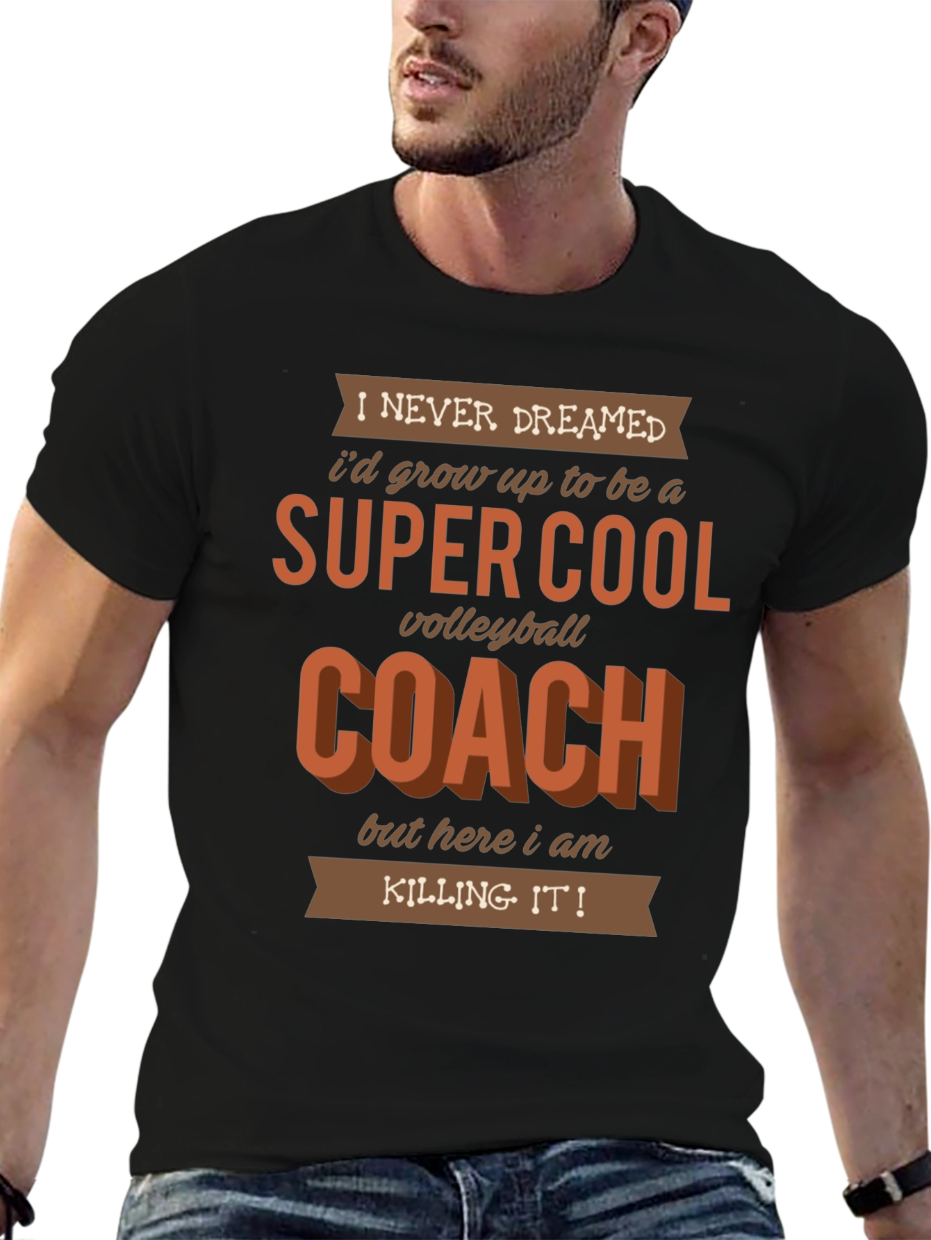 Black Super Cool Volleyball Coach Graphic T-Shirt view 6