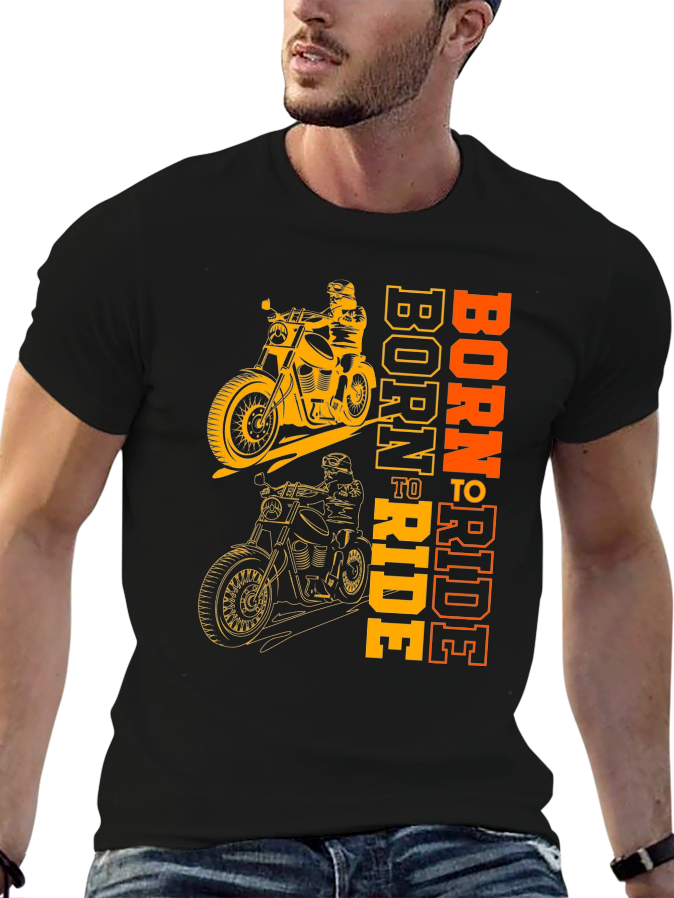 Black Born to Ride Motorcycle Graphic Tee - Black view 6