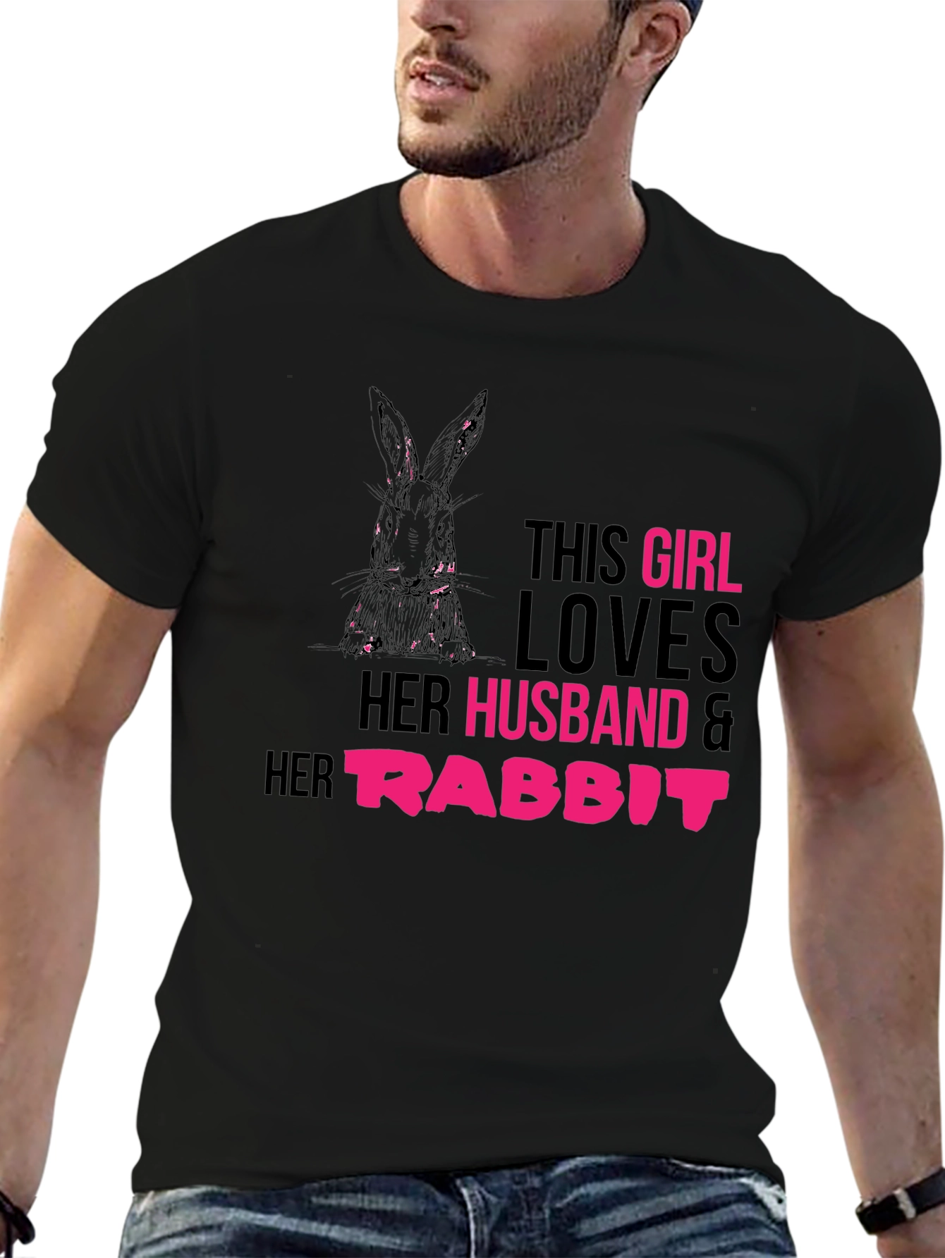 Black Girl Loves Husband and Rabbit T-Shirt view 6